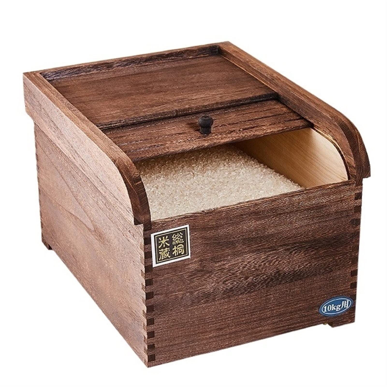 Premium Wooden Rice Dispenser - Airtight Dry Food Storage Container for Grains, Flour, Beans & Cereal | 15kg Large Capacity Kitchen Organizer | Perfect for Pantry, Cabinet & Countertop Storage