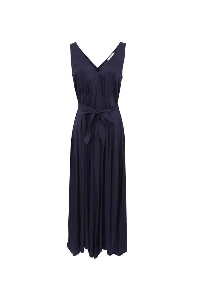 ACHOUAK Women's Sleeveless Midi Dress - Navy Blue Flowy Summer Dress for Beach, Party & Casual Wear