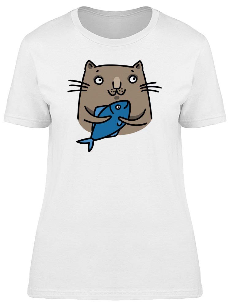 Stylish Cute Cat with Tuna Graphic T-Shirt for Women - Casual & Trendy Outfit for Cat Lovers