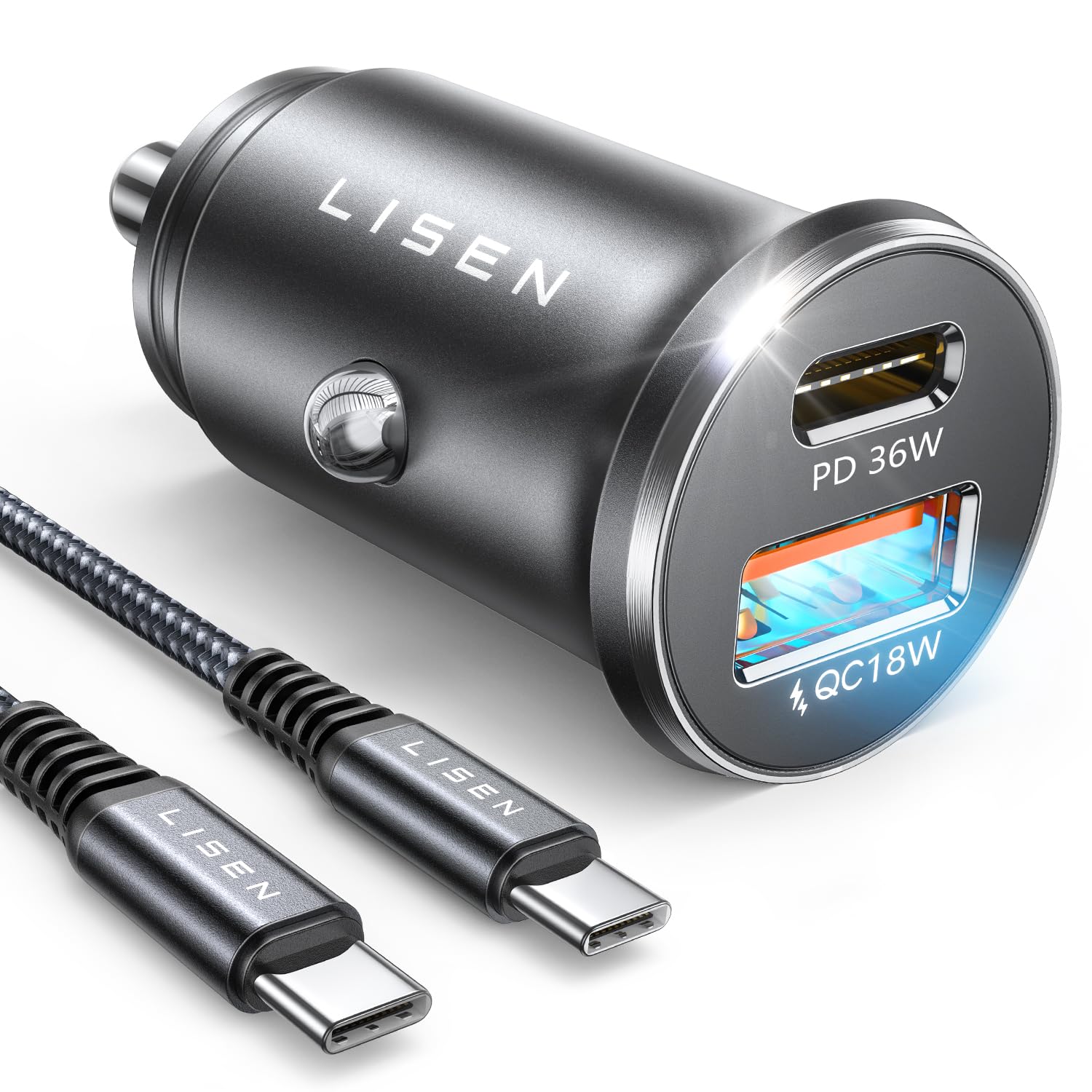 LISEN 54W USB C Car Charger Dual Port Fast Charging - QC3.0 & PD36W Cigarette Lighter Adapter for iPhone 16/15 Pro Max/Mini/Plus, Samsung Galaxy S24/S23 - Perfect for Road Trips & Daily Commutes