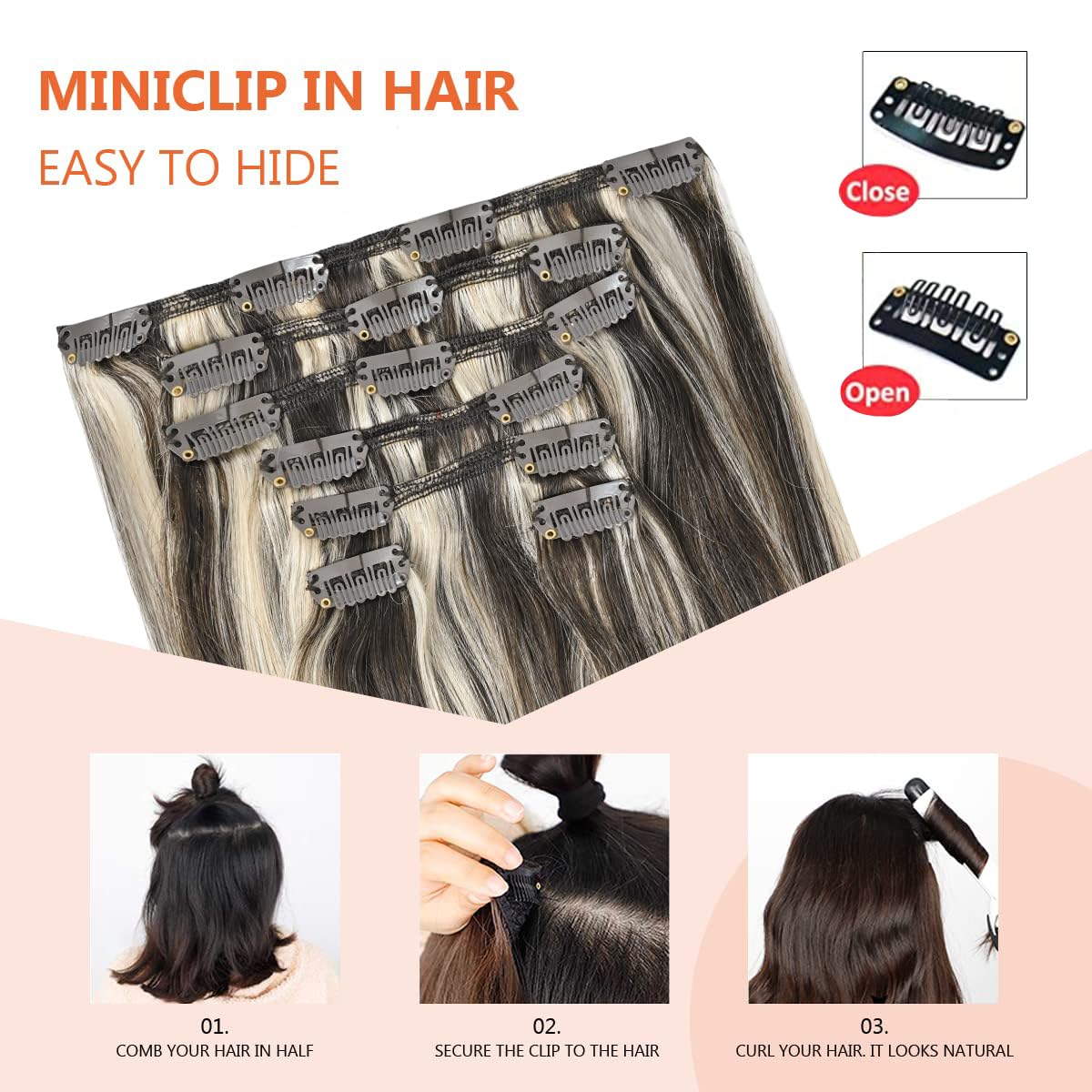 Clip in Hair Extensions 12 Inch - Dark Brown Mixed Bleach Blonde Highlights - 7pcs 70g Straight Human Hair Double Weft #2p613 - Perfect for Parties, Weddings & Daily Styling