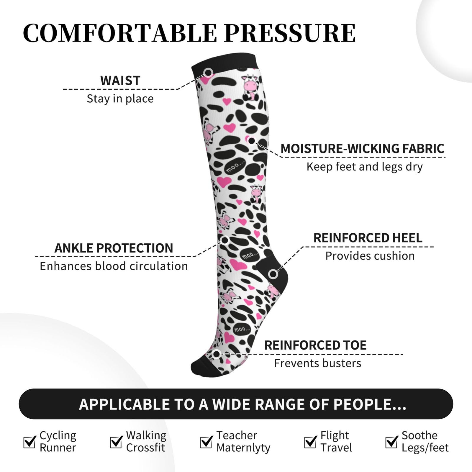 Tie Dye Compression Socks - Knee High Support Socks for Women & Men - Running, Athletic, Hiking Socks - Perfect for Sports, Travel & Varicose Vein Relief