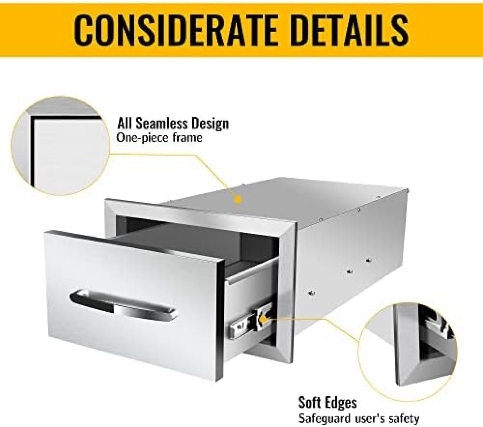 Stainless Steel Double Drawers for Outdoor Kitchen - 14W x 23D x 8.5H Horizontal BBQ Accessory Drawers - Perfect for Grilling Stations & BBQ Islands - Durable Outdoor Cooking Storage Solution