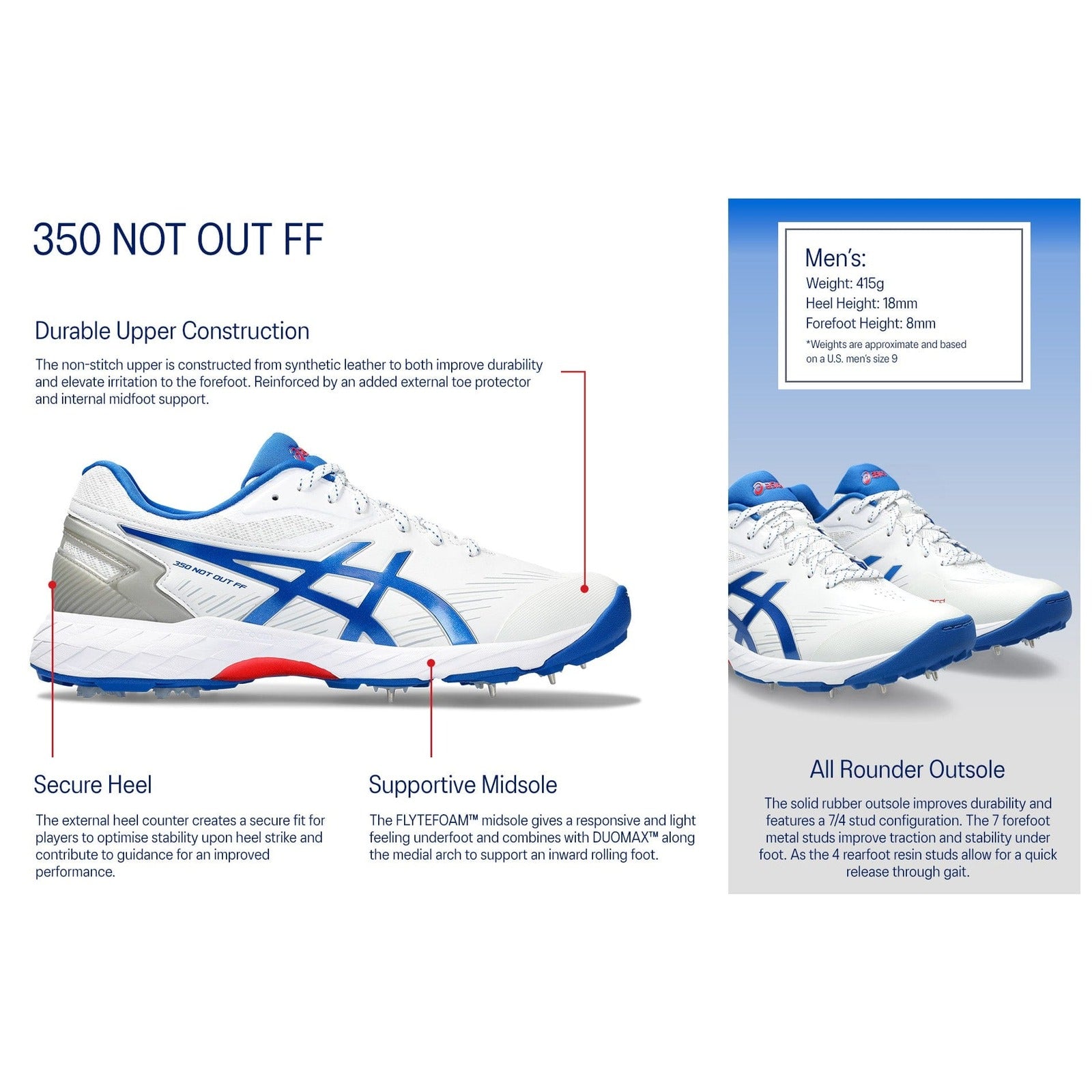 ASICS 350 Not Out FF Men's Cricket Shoes - Lightweight Spiked Cleats for Enhanced Grip & Performance on the Field | Perfect for Professional & Amateur Cricket Players