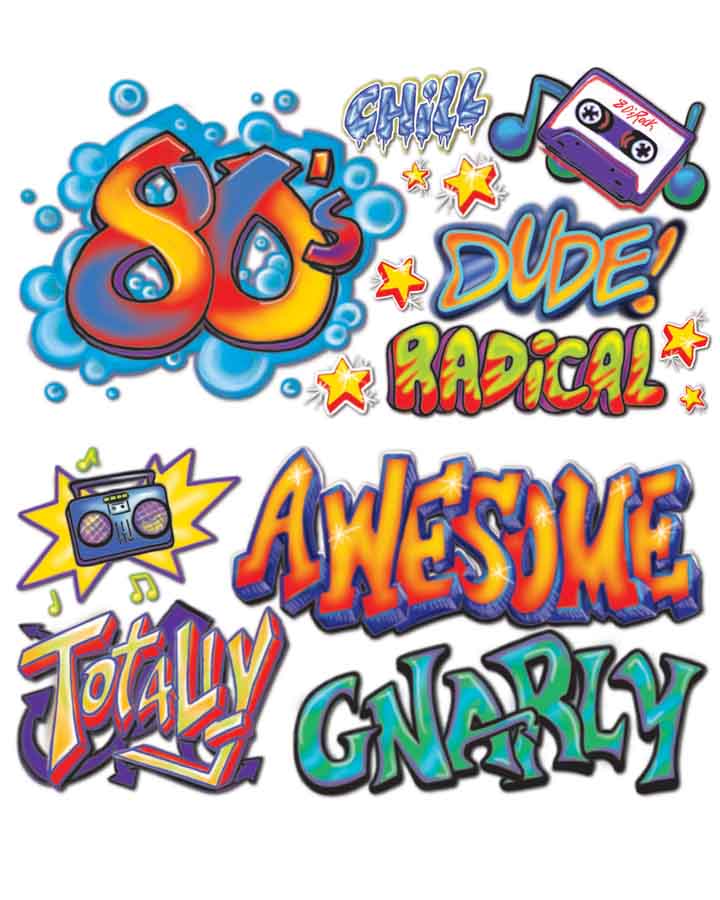 80s Graffiti Wall Art Cutouts - Pack of 15 Retro Street Style Decorative Props for Urban Themed Parties, Photo Booths & Home Decor