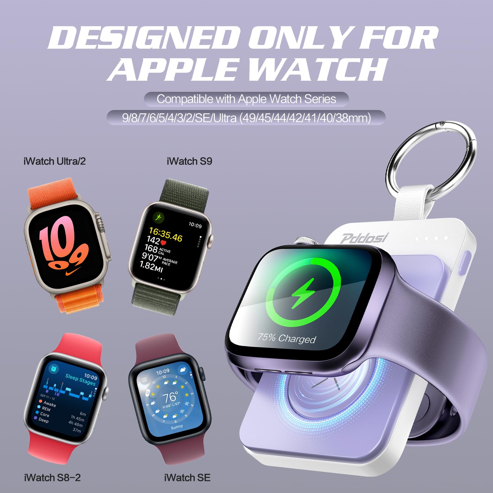 Portable Magnetic Charger for Apple Watch Series 10/9/8/7/6/5/4/3/2/SE/Ultra - 1500mAh Wireless Travel Charger with Keychain | Perfect for Gym, Travel & Everyday Use