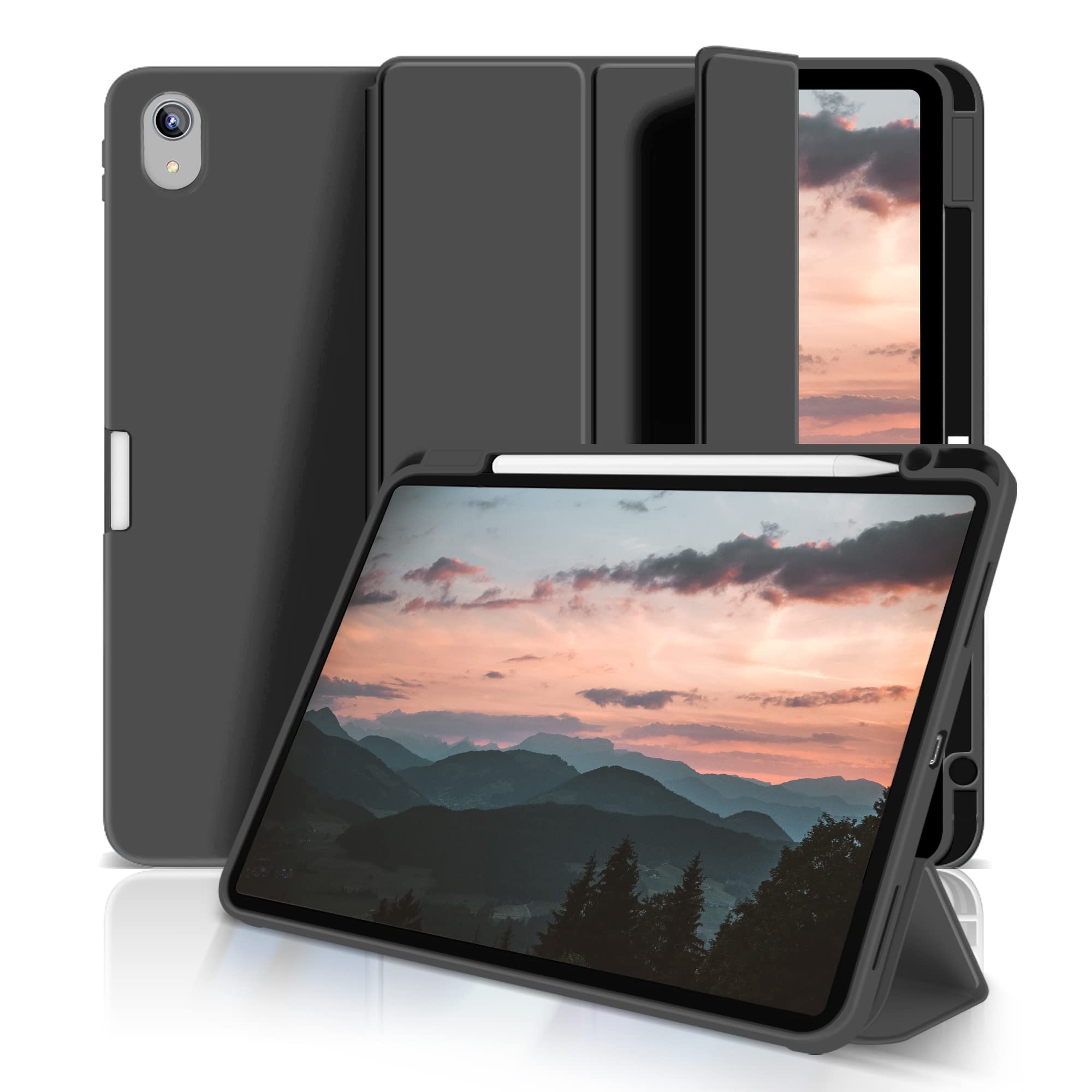 Premium Slim Trifold Stand Case for iPad Air 5th Gen (2022) & iPad Air 4th Gen (2020) 10.9-inch - Soft TPU Back Cover with Pencil Holder, Auto Sleep/Wake Function - Perfect for Work, Study & Travel - Black