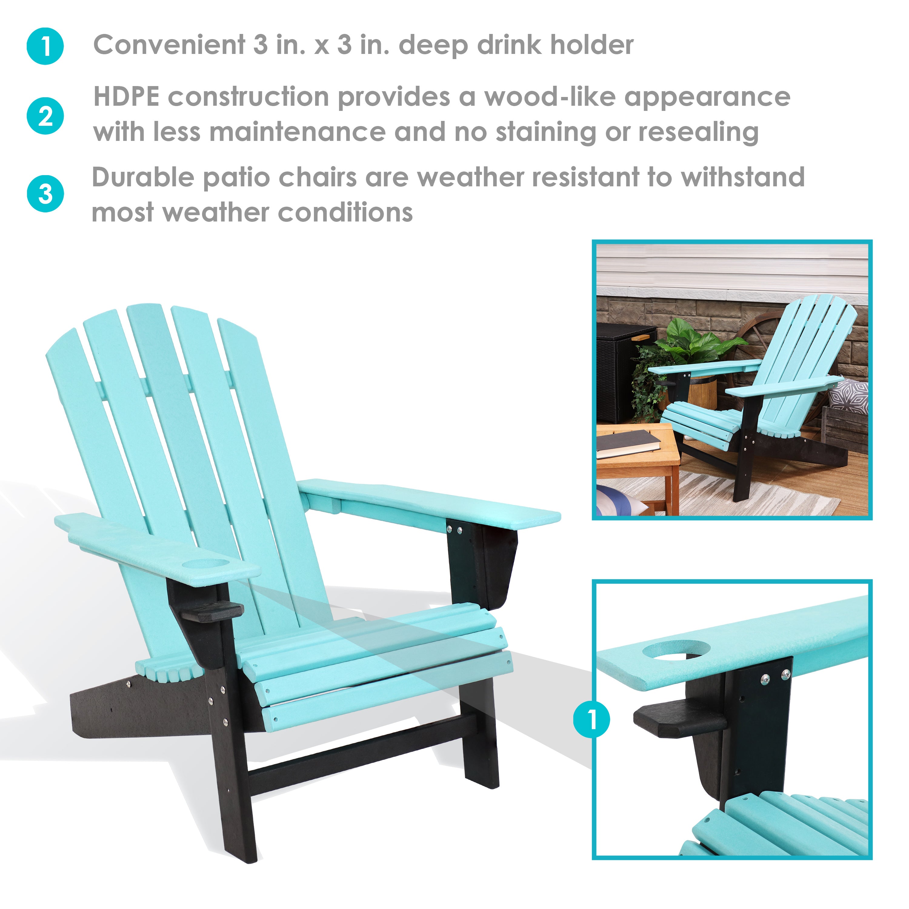 Premium Sunnydaze All-Weather 2-Tone Outdoor Adirondack Chair with Cup Holder - Durable Patio Furniture for Garden, Poolside & Backyard Relaxation