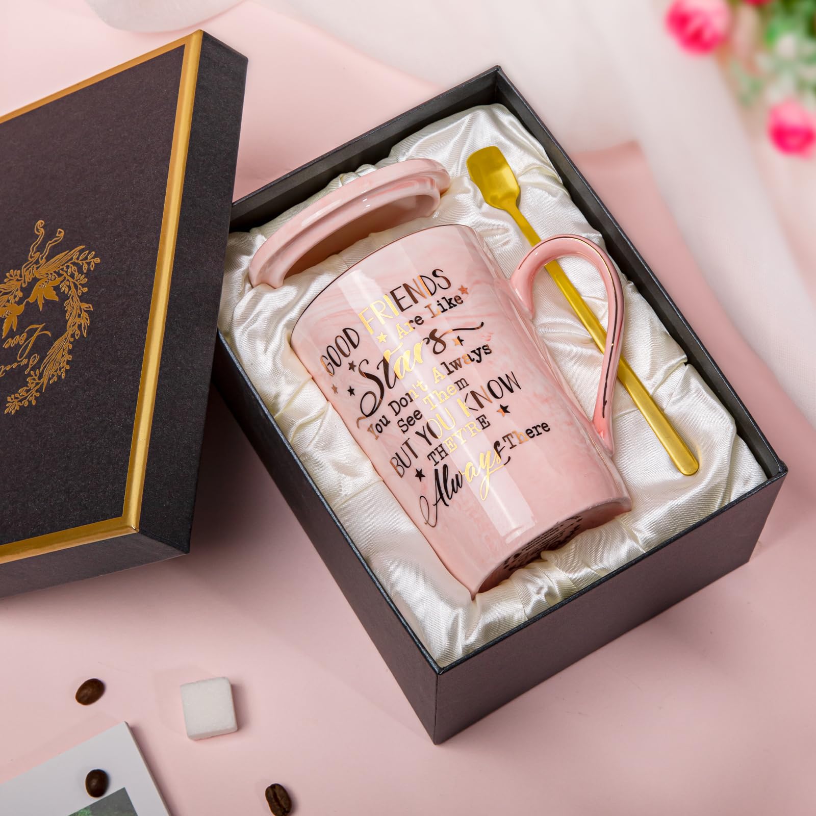 Best Friendship Gifts for Women - Unique BFF Birthday Present for Her, 14 oz Ceramic Marble Coffee Mug with Gold Print in Gift Box | Perfect for Besties, Female Friends & Special Occasions | Great for Coffee Lovers, Office Use & Thoughtful Surprises