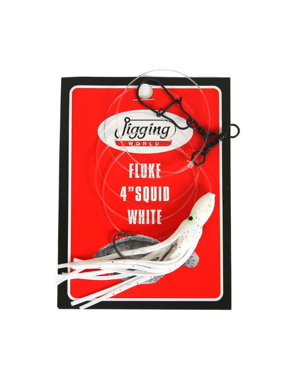 Jigging World Fluke Rigs with 4 Squid - Premium Saltwater Fishing Lures for Fluke, Flounder & Sea Bass - Perfect for Offshore & Inshore Fishing Trips