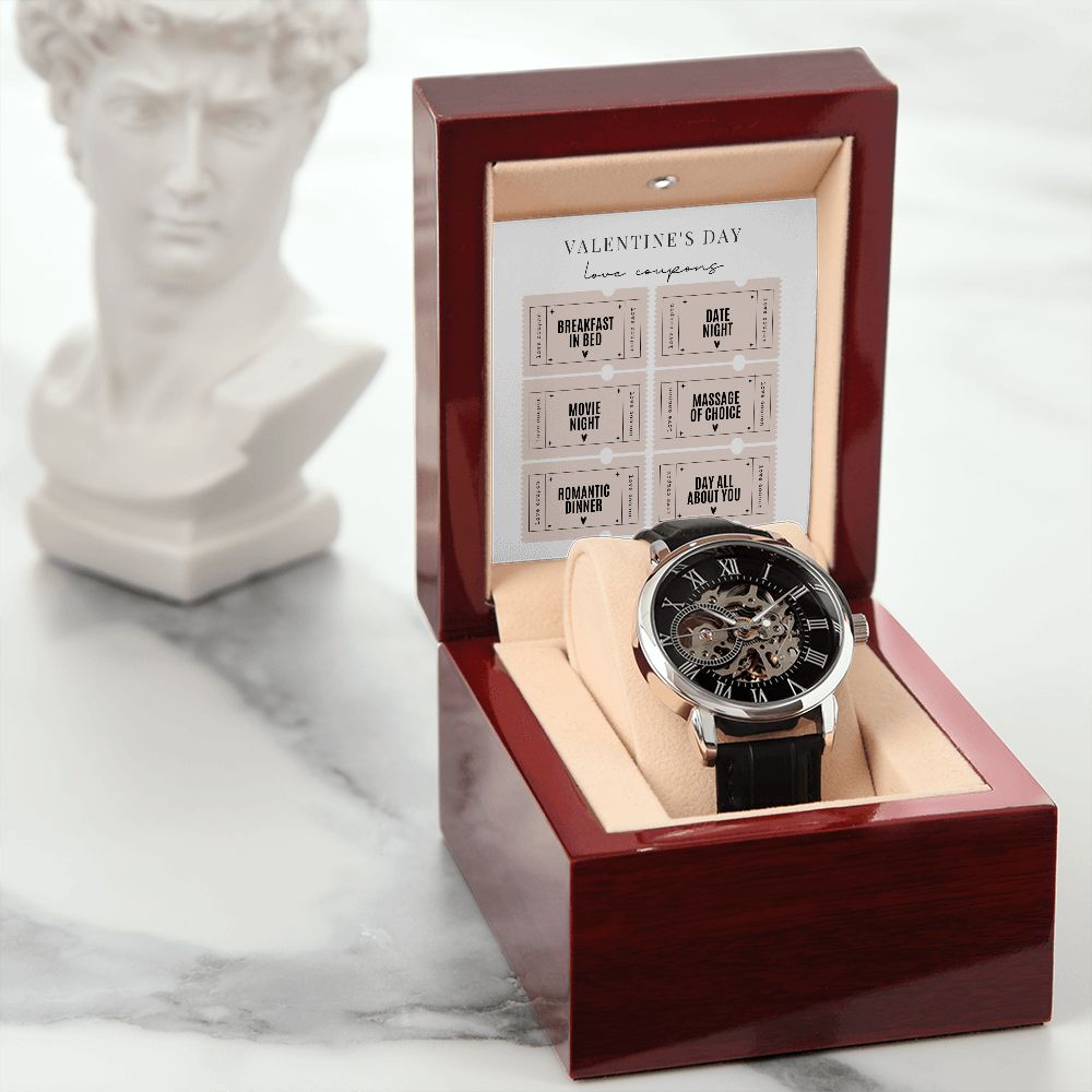 Valentine's Day Gifts for Husband - Elegant Openwork Men's Watch | Perfect Anniversary, Birthday & Romantic Occasion Present
