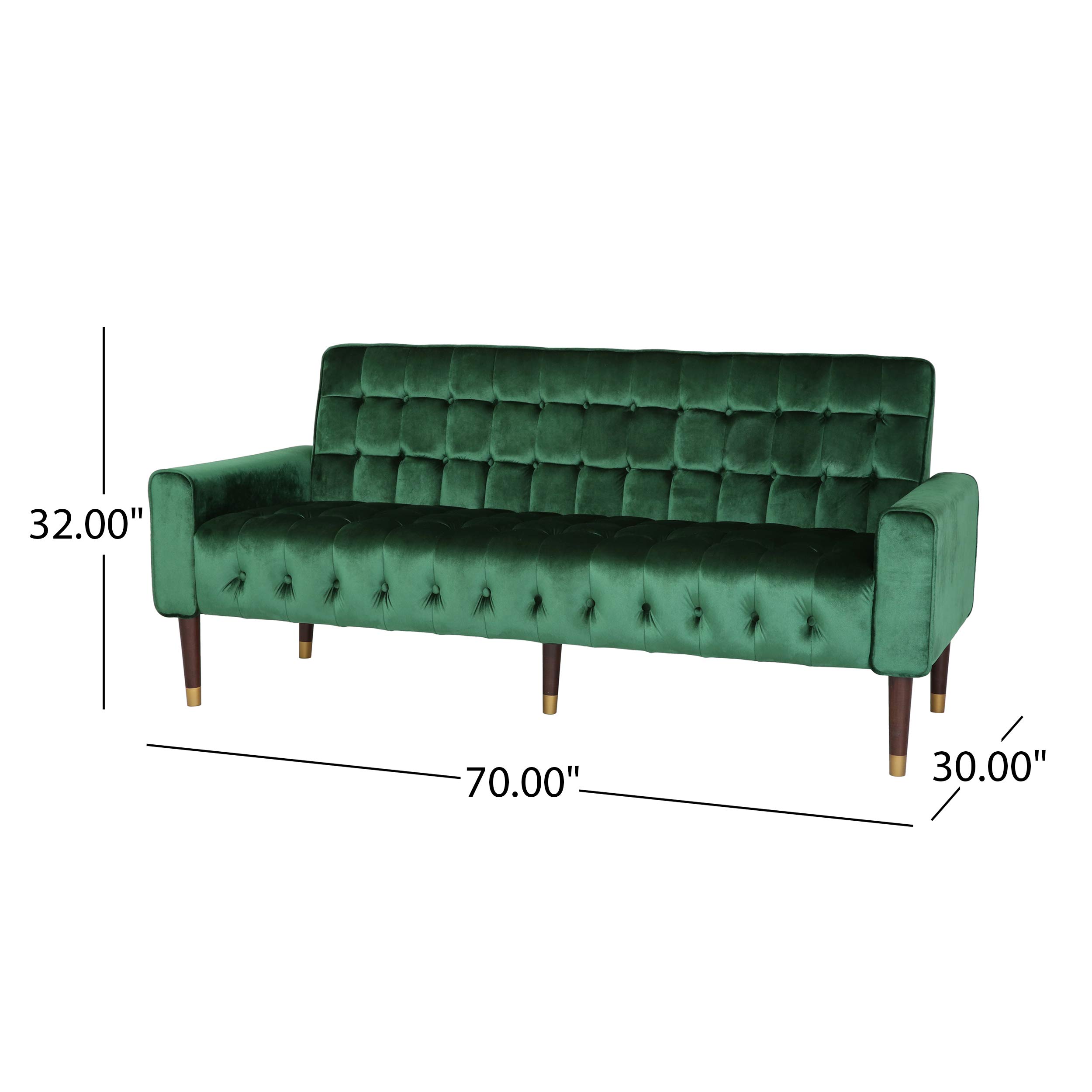 Christopher Knight Home Adan Tufted Velvet Sofa with Tipped Tapered Legs in Emerald Green & Gold Finish - Perfect for Living Room, Lounge & Luxury Home Decor