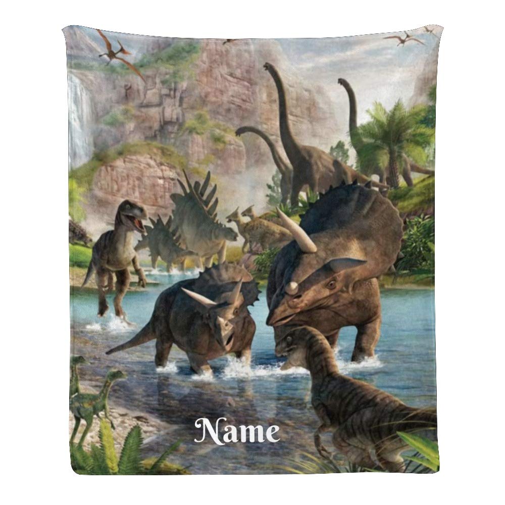 Custom Personalized Fleece Blanket with Name & Dinosaur Design - Soft 50x60 Inch Cozy Throw Blanket for Adults & Kids - Perfect Gift for Birthday, Christmas & Home Decor