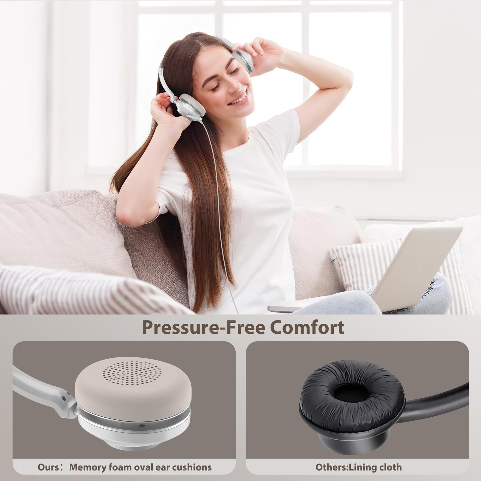 Noise Cancelling USB Headset with Microphone for PC & Laptop - Wired Computer Headset with In-line Volume Control & Mute Button, Includes USB-C Adapter for Office Work, Video Calls, Gaming & Online Meetings (Teams/Zoom/Skype)