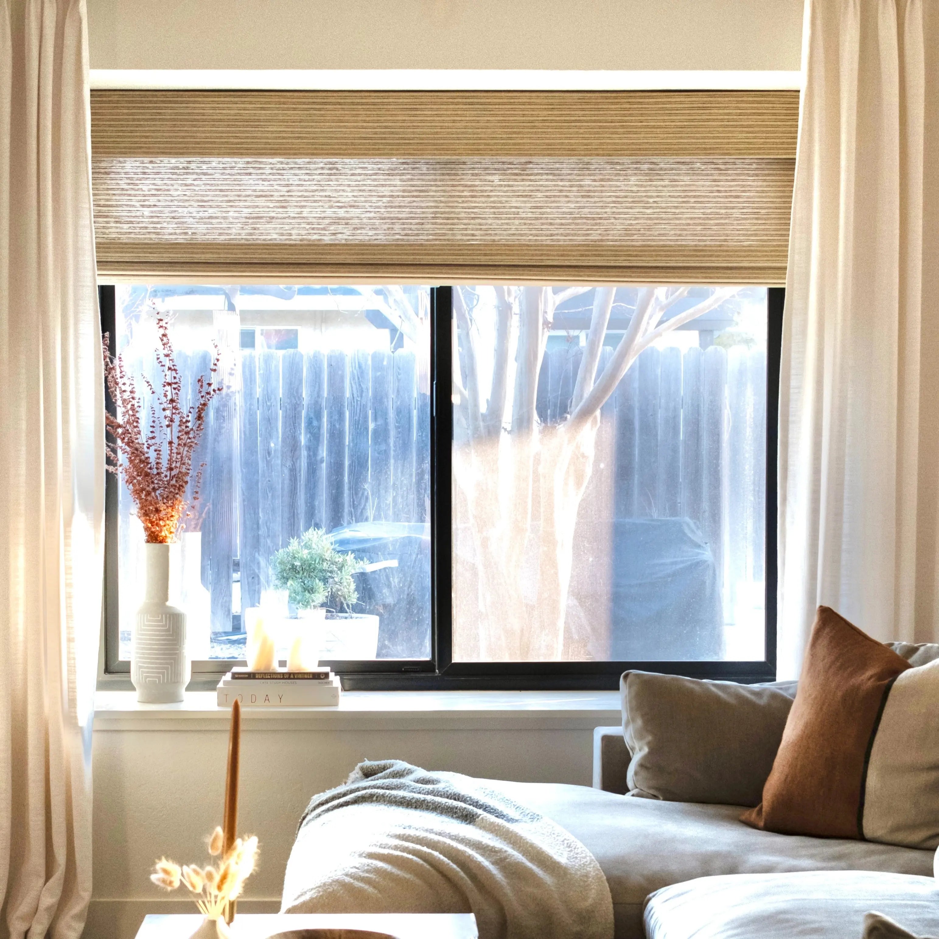 Rae Natural Ramie Flax Woven Wood Shades Series C - Eco-Friendly Window Coverings for Living Room, Bedroom & Office Decor