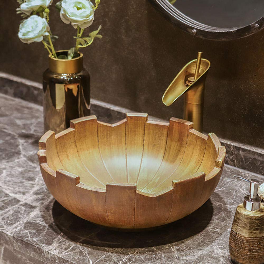 NOALED Ceramic Countertop Basin - Art Wash Basin for Bathroom Sink, Flower Shaped Sink Utensil Bowl | Perfect for Modern Bathroom Vanity, Powder Room Decor & Luxury Hotel Renovation