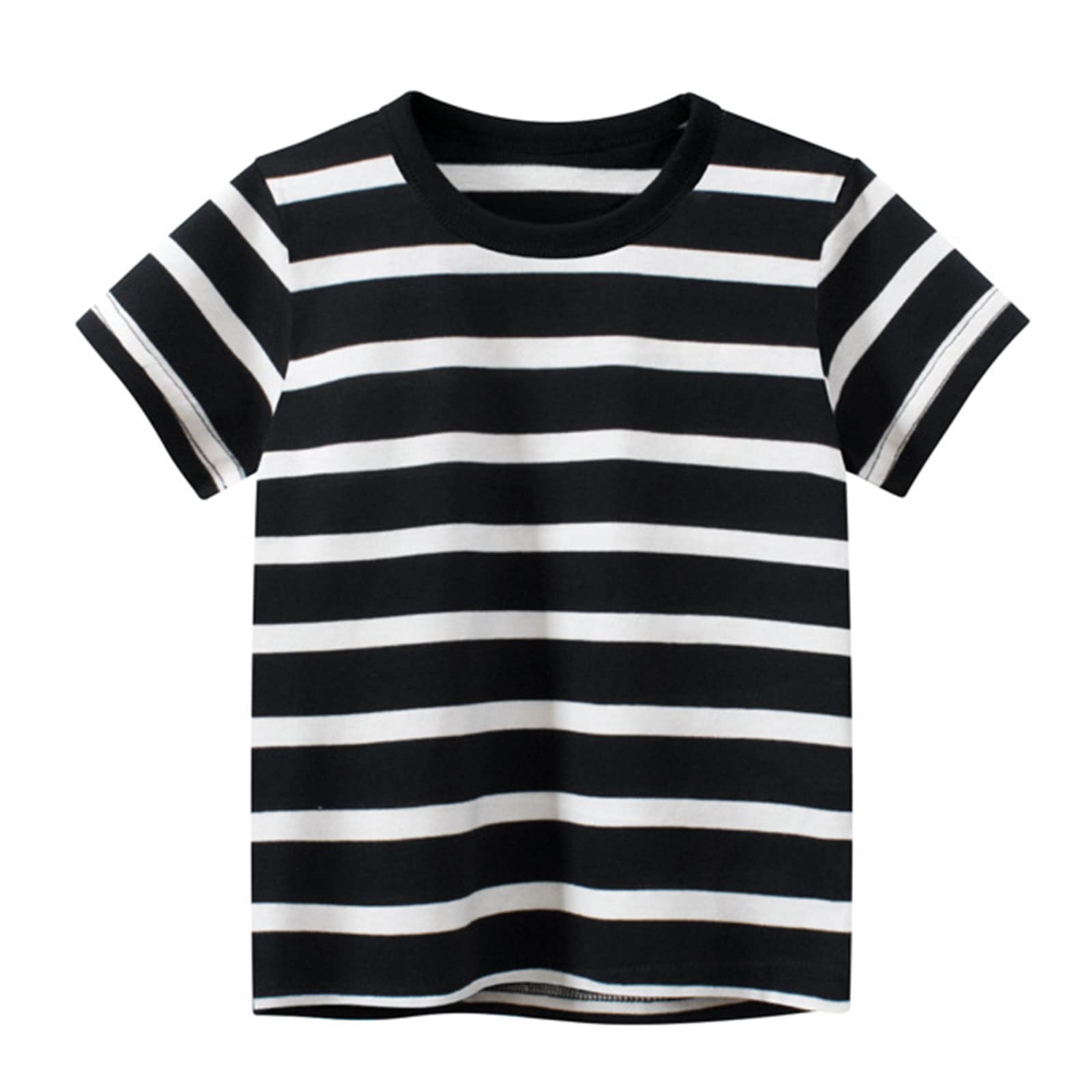 Boys Girls Striped Short Sleeve T-Shirts - Soft Cotton Crewneck Tees for Toddlers & Kids (White) - Perfect for Playtime, School & Family Outings