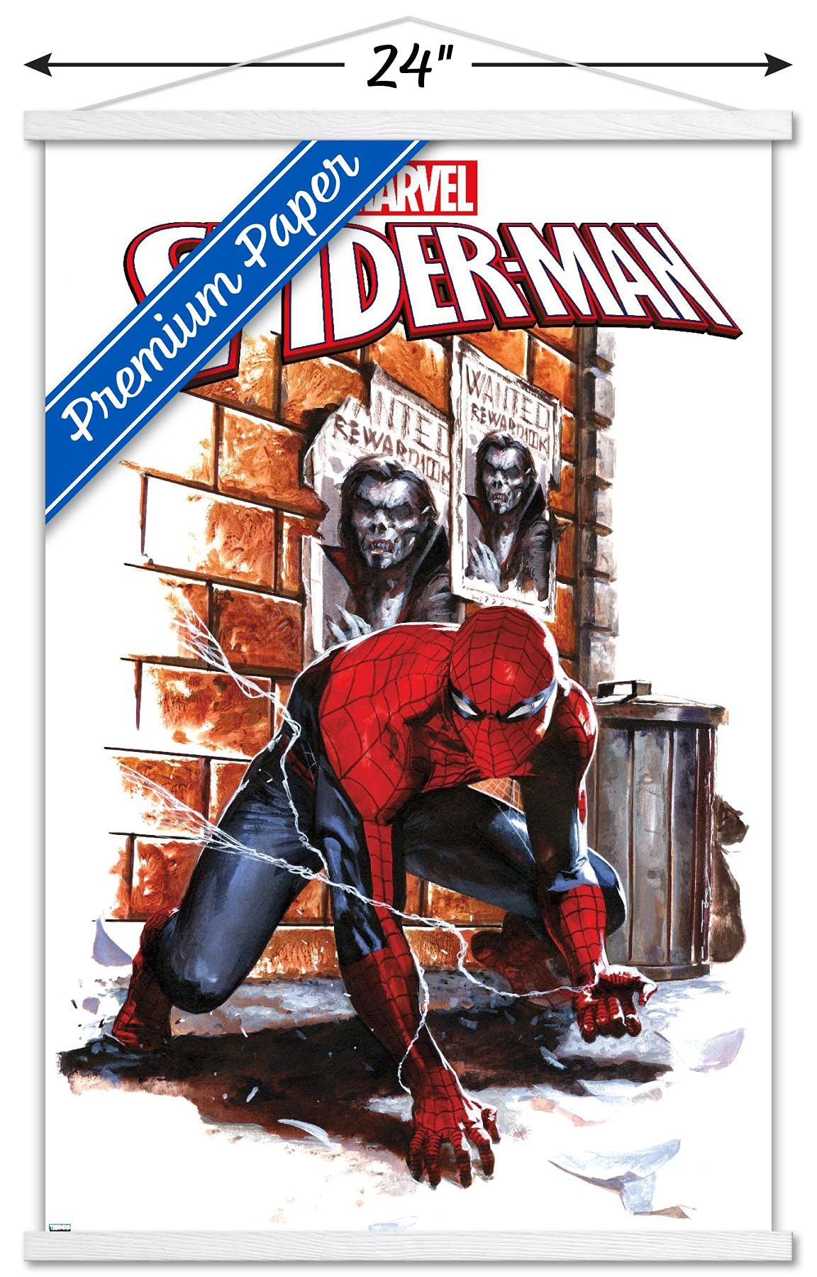 Marvel Comics Morbius & Friendly Neighborhood Spider-Man #1 Wall Poster - 22.375 x 34 Inch Premium Print with Magnetic Frame & White Hanger - Official Licensed Home Decor for Bedroom, Living Room, Office, or Game Room