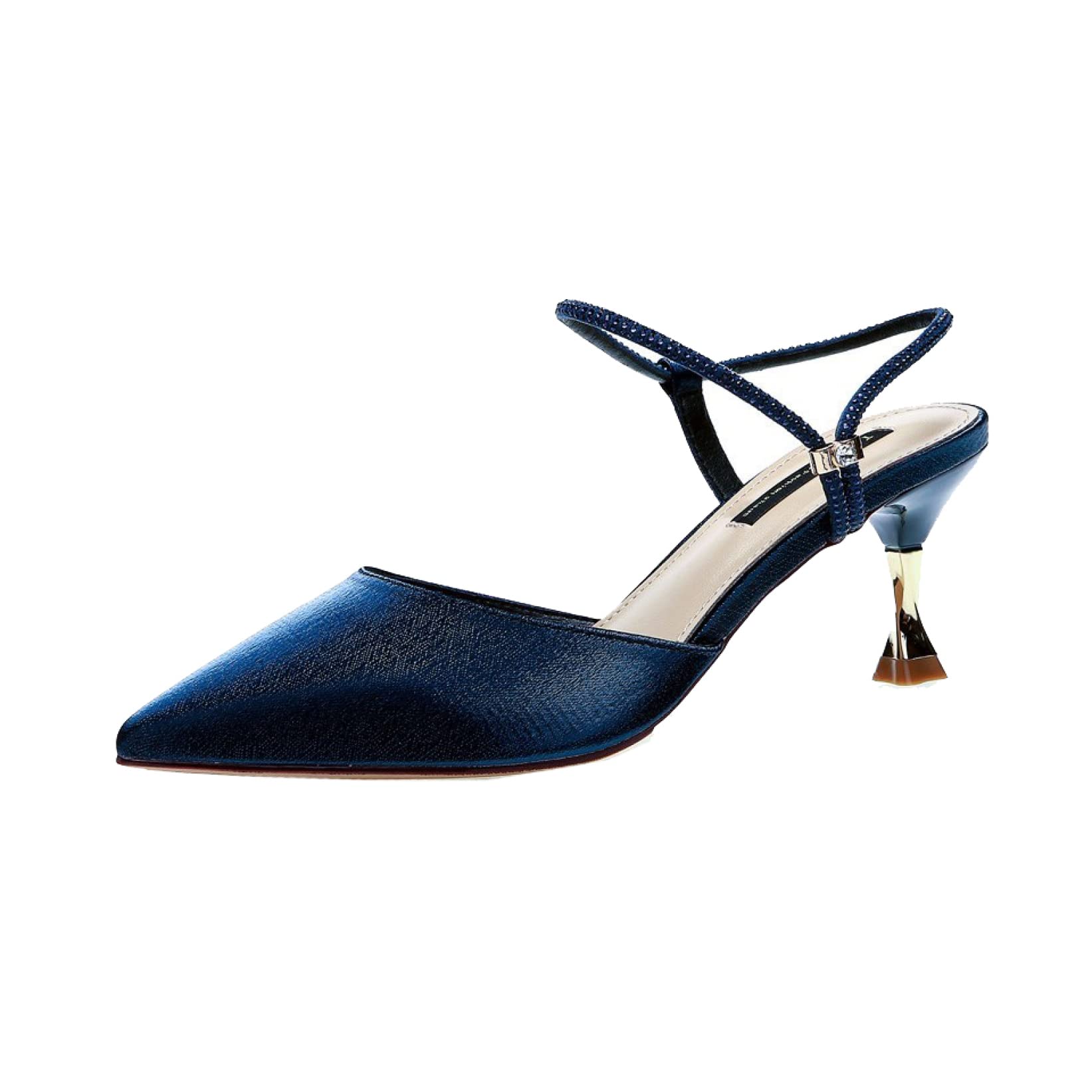 Hoxekle Women's Satin Kitten Heel Mules - Rhinestone Strappy Pointed Toe Slip-On Pumps for Banquet, Party & Evening Wear | Elegant Backless Dress Shoes for Weddings, Prom & Special Occasions