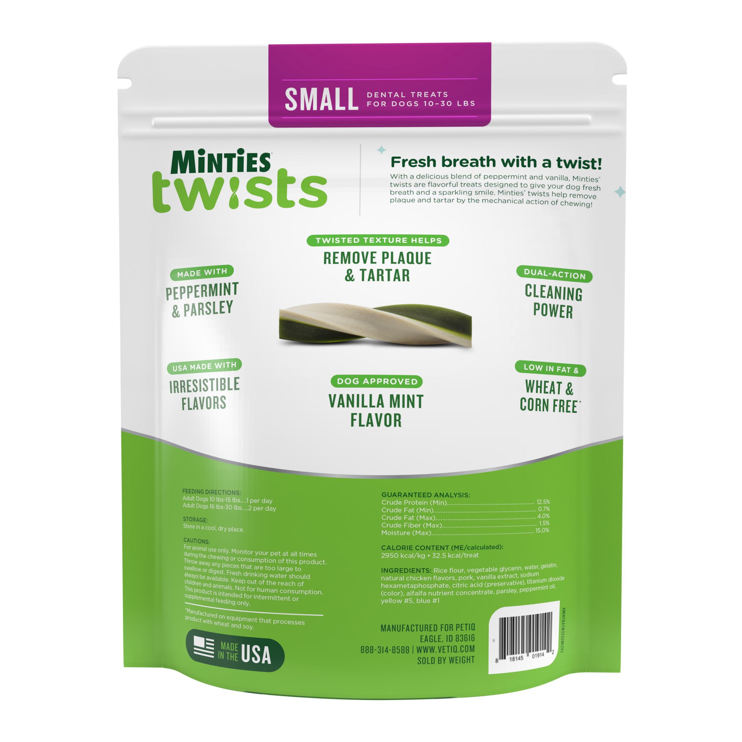 Vet-Recommended Minties Dental Twists for Small Dogs 5-39 lbs | Vanilla-Flavored Dental Chews to Clean Teeth, Fight Bad Breath & Remove Plaque | 12oz Pack - Perfect for Daily Oral Care & Fresh Breath at Home or Travel