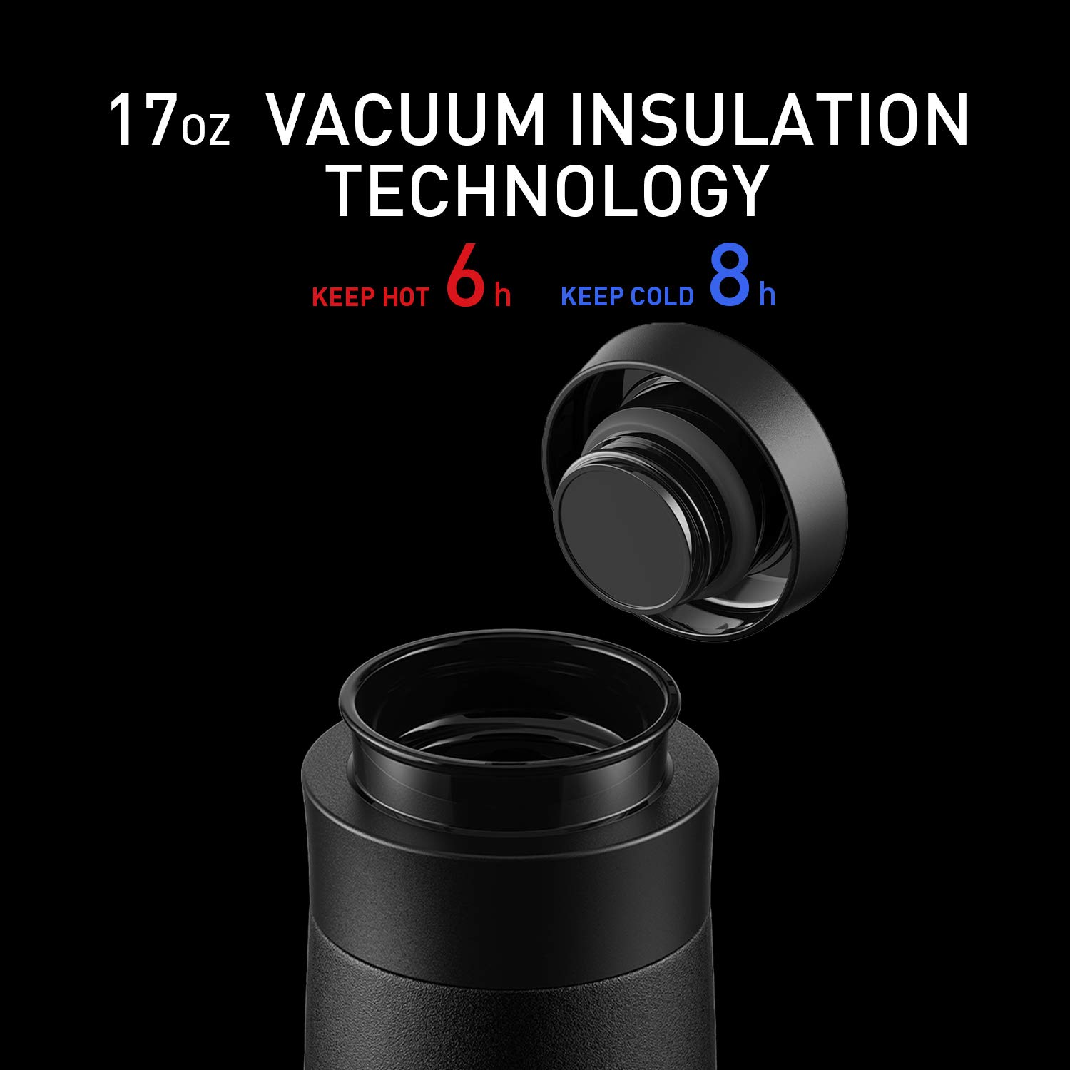 Premium Vacuum Insulated Tea Tumbler with Infuser - 17oz Leak-Proof Stainless Steel Travel Mug - Perfect for Office, Hiking & Daily Commute - Black