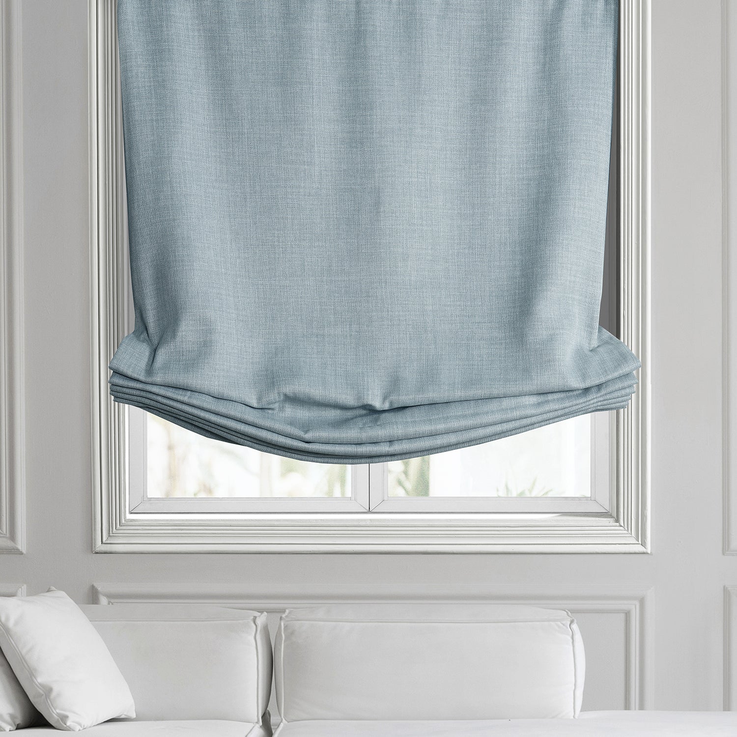 Textured Heather Grey Faux Linen Roman Window Shade - Elegant Light Filtering Window Treatment for Living Room, Bedroom & Office