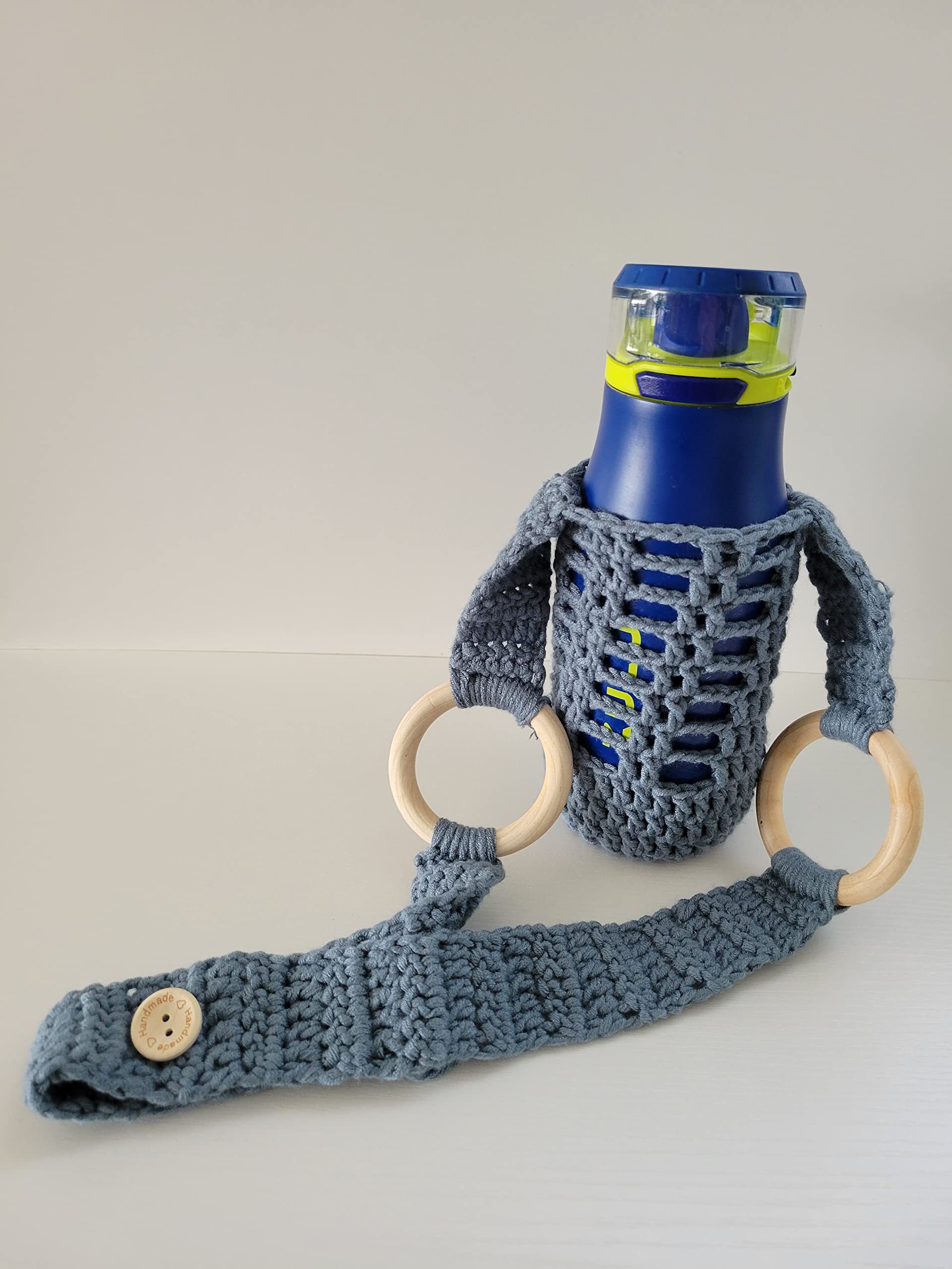 Adjustable Crossbody Water Bottle Holder with Phone Pocket - Handmade Crochet Bottle Carrier for Hiking, Gym & Travel (Blue) - Perfect for Outdoor Activities, Workouts and Daily Commute