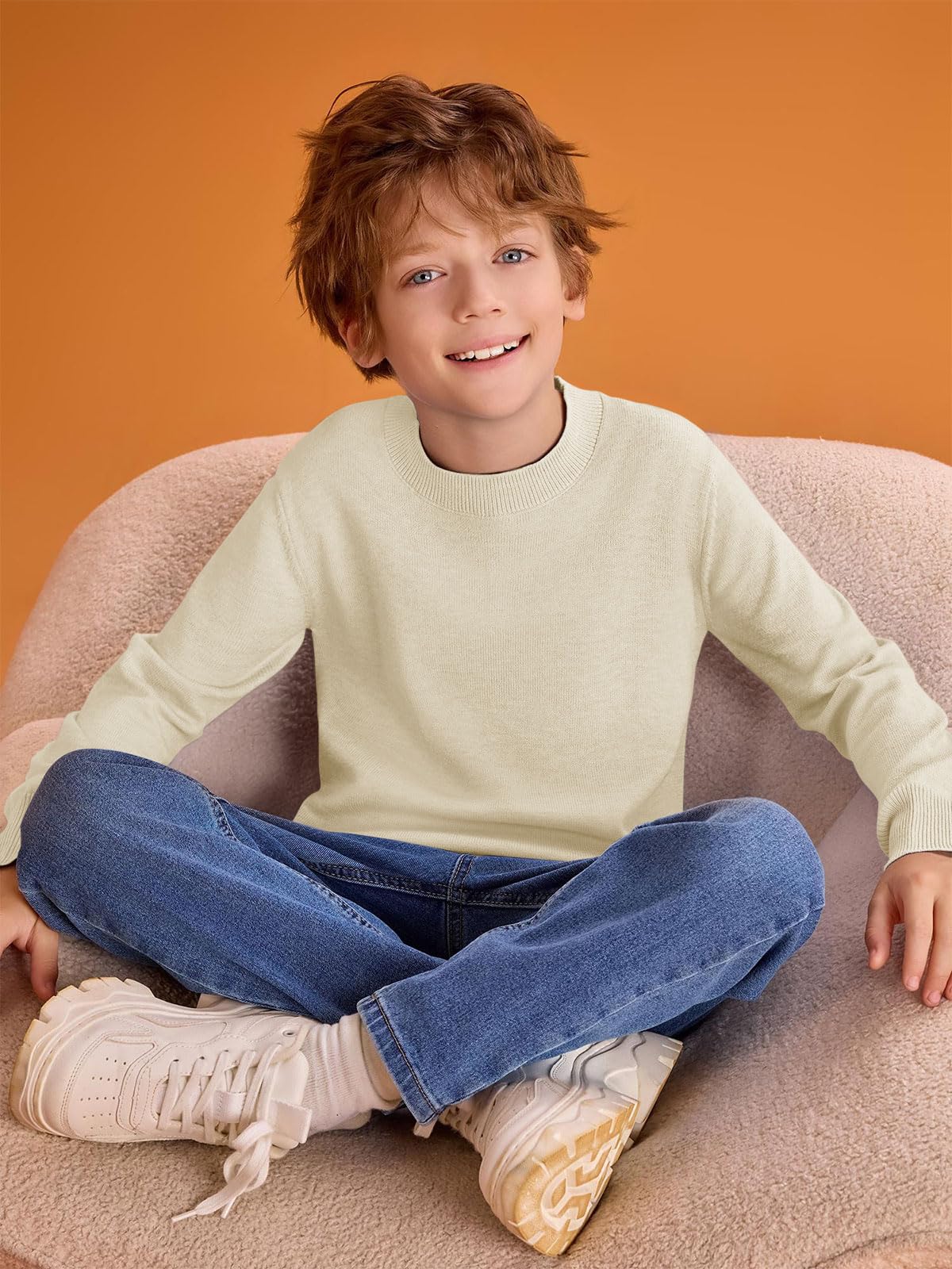 Haloumoning Boys Sweaters for Kids - Soft Crewneck Long Sleeve Knit Pullover (Ages 5-14) - Perfect for School, Playdates & Fall/Winter Outfits