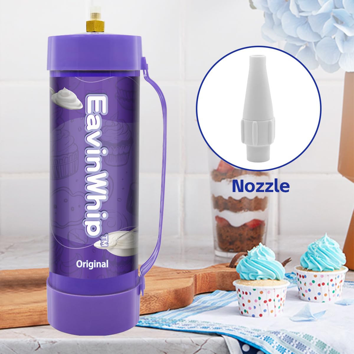 Premium 2000g 3.3L Whipped Cream Charger - Food Grade 99.95% Pure Nitrous Oxide (N2O) Tank with Nozzle - 2 Pack for Professional Desserts, Coffee Shops & Home Baking