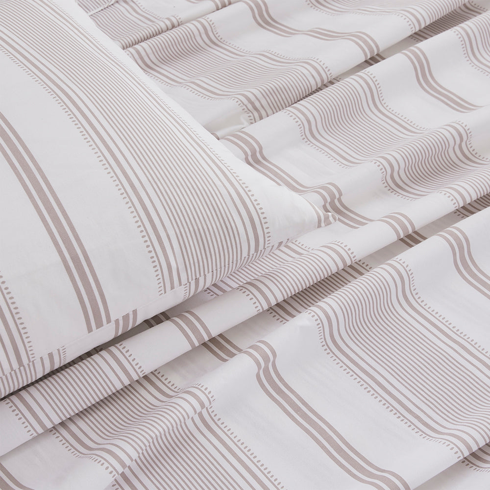 Luxury Heacham Stripe Truffle King Size Sheet Set - Soft 100% Cotton Bedding for Comfortable Sleep - Perfect for Master Bedroom, Guest Room & Hotel Use