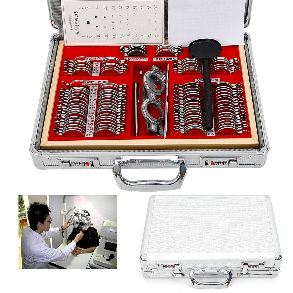 TBVECHI 104 Pcs Optometry Lens Set - Optical Glass Test Lenses with Metal Rim Trial Frame & Aluminum Case - Perfect for Eye Exams, Vision Testing, and Optometry Practice