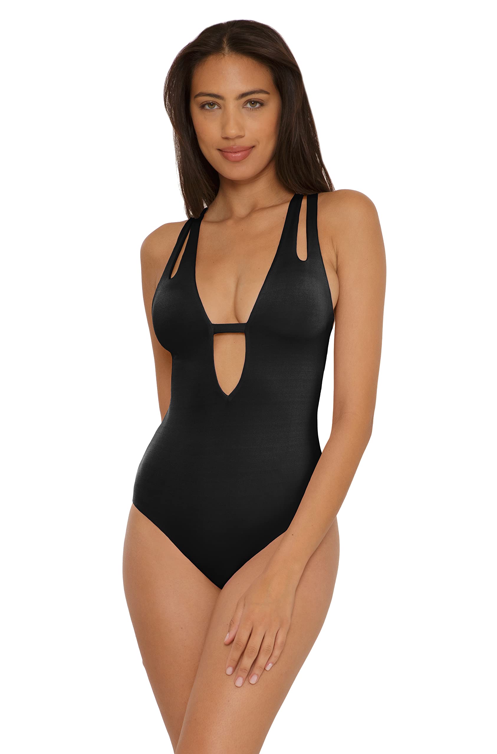 BECCA Color Prism Women's One Piece Swimsuit - Sexy Cut-Out Design, Adjustable Straps, Black Bathing Suit for Women, Size Large | Perfect for Beach Vacation, Pool Party & Summer Getaways