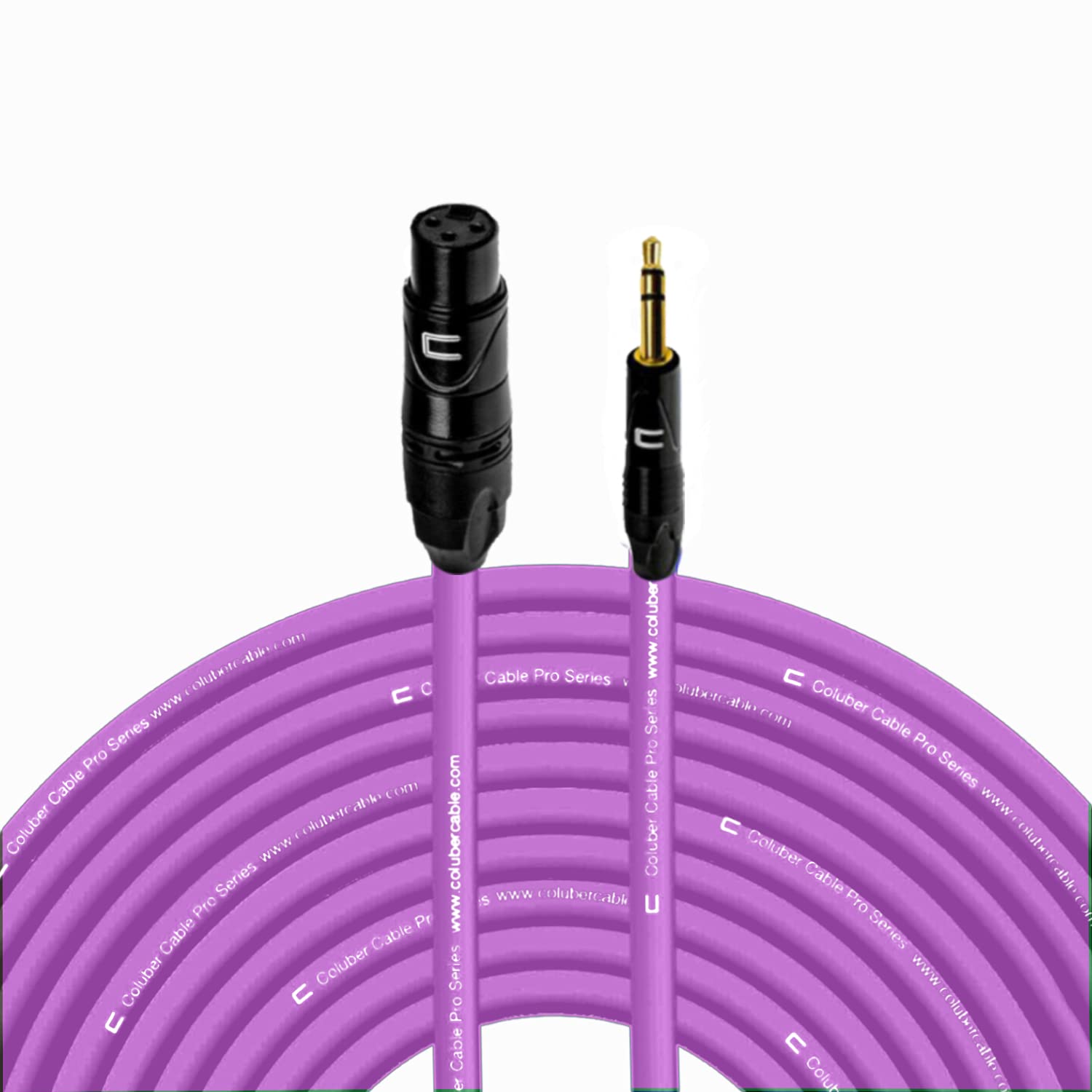 Professional 100ft Purple XLR Female to 3.5mm TRS Male Balanced Audio Cable - 3-Pin Microphone Connector for Powered Speakers, Audio Interfaces & Mixers - Perfect for Live Performances, Studio Recording & DJ Setups