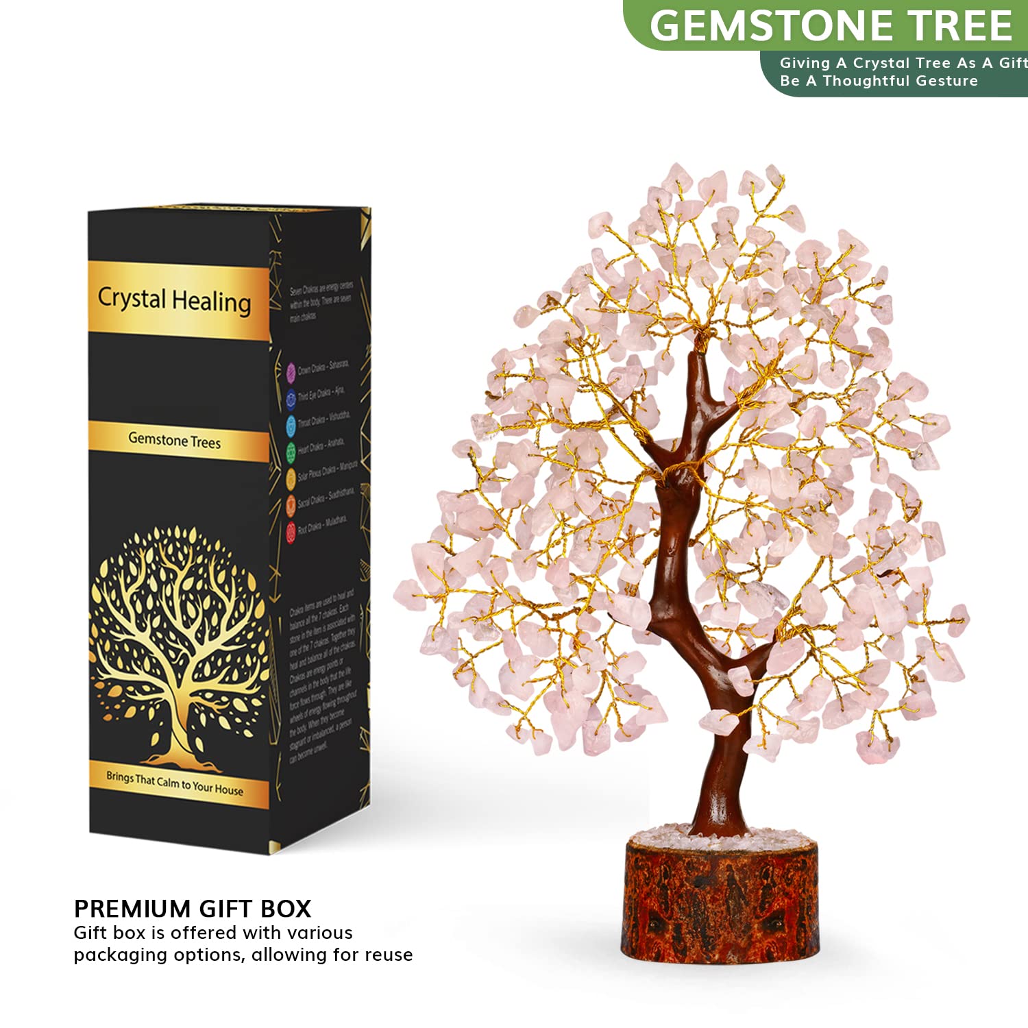 Rose Quartz Crystal Tree - Feng Shui Gemstone Tree for Positive Energy & Chakra Healing | Spiritual Meditation Gift, Zen Desk Decor, Shelf Display for Home Office & Healing Space