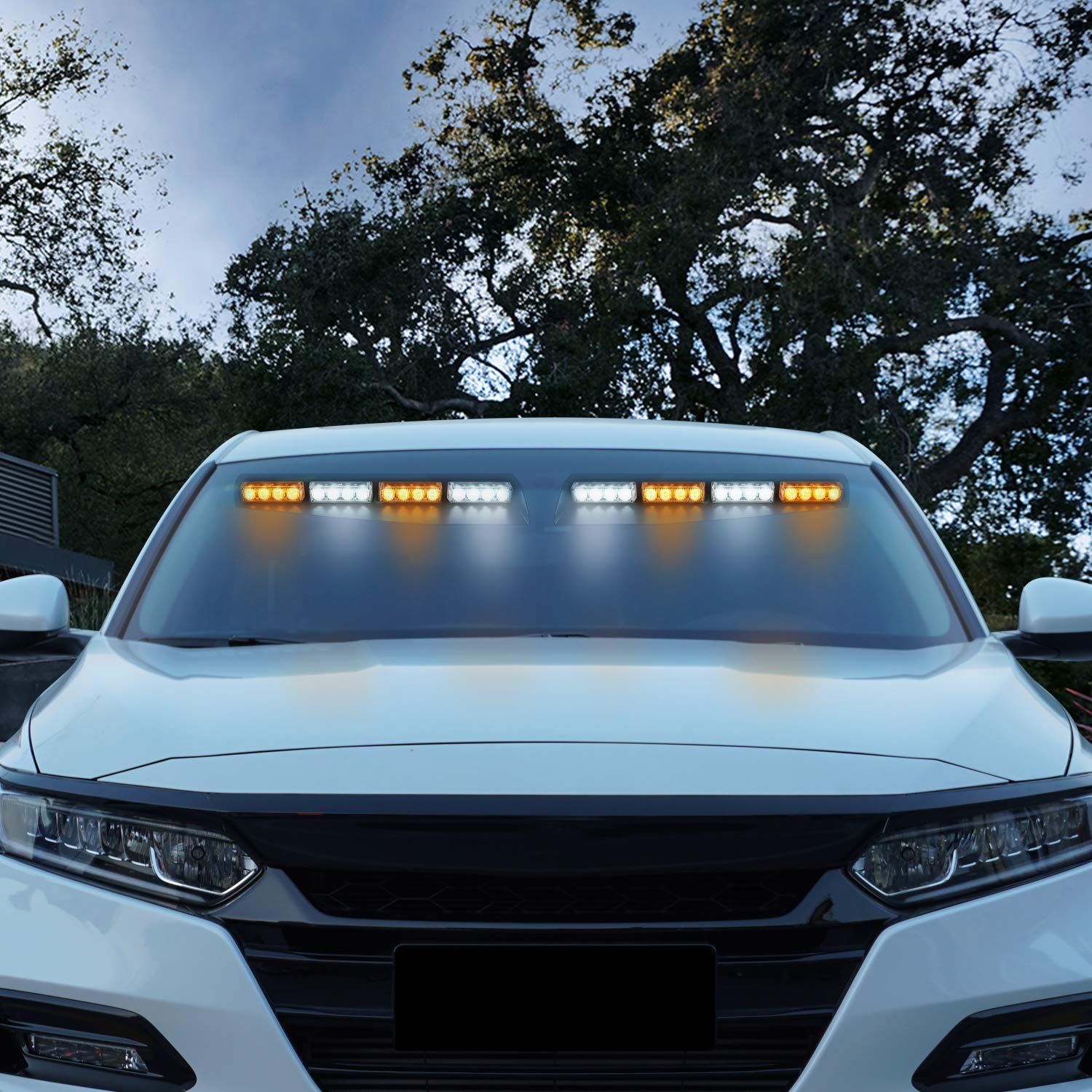 ASPL 32LED Emergency Visor Light - 26 Flash Patterns, Windshield Hazard Warning Strobe Beacon with Split Mount & Extendable Bracket (Amber/White) - Perfect for Police, Security, Construction & Emergency Vehicles