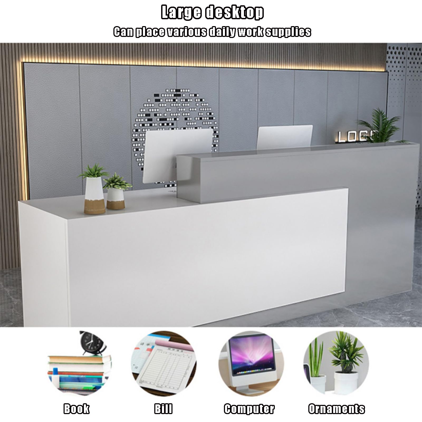 Modern Reception Counter Desk with Lockable Drawers - Wooden Retail Checkout Table for Office, Beauty Salon & Lobby - Durable Front Desk for Computer Work & Customer Service (C-Right)