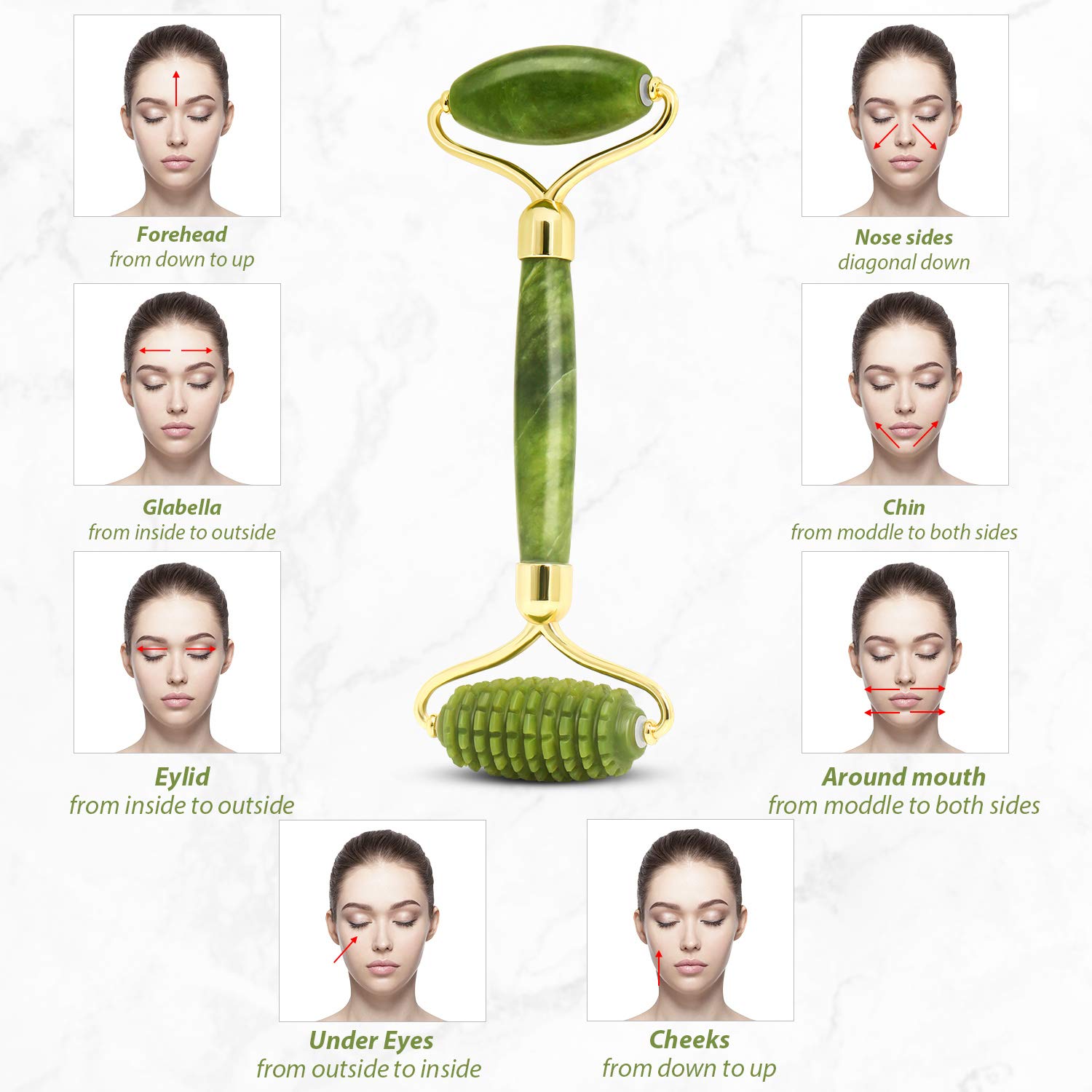Jade Gua Sha & Roller Set for Face & Neck - Green Jade Stone Facial Massager for Puffiness, Skin Tightening & Rejuvenation | Perfect for Skincare Routine, Spa Days & Anti-Aging Treatment