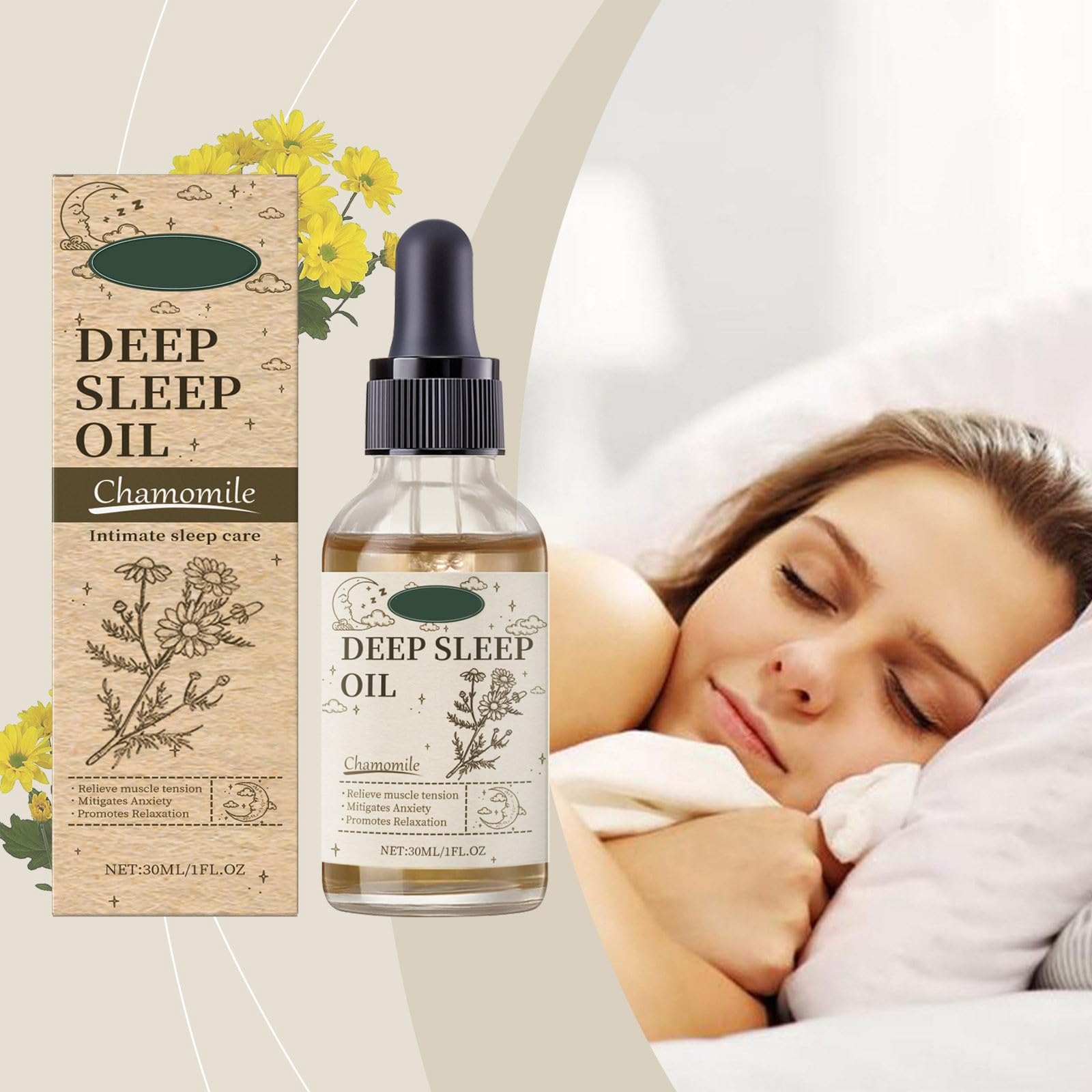Organic Chamomile Sleep Oil for Relaxation & Deep Sleep - Hydrating & Moisturizing Body Oil with Aromatherapy Benefits - Perfect for Nighttime Skin Care & Stress Relief Before Bed