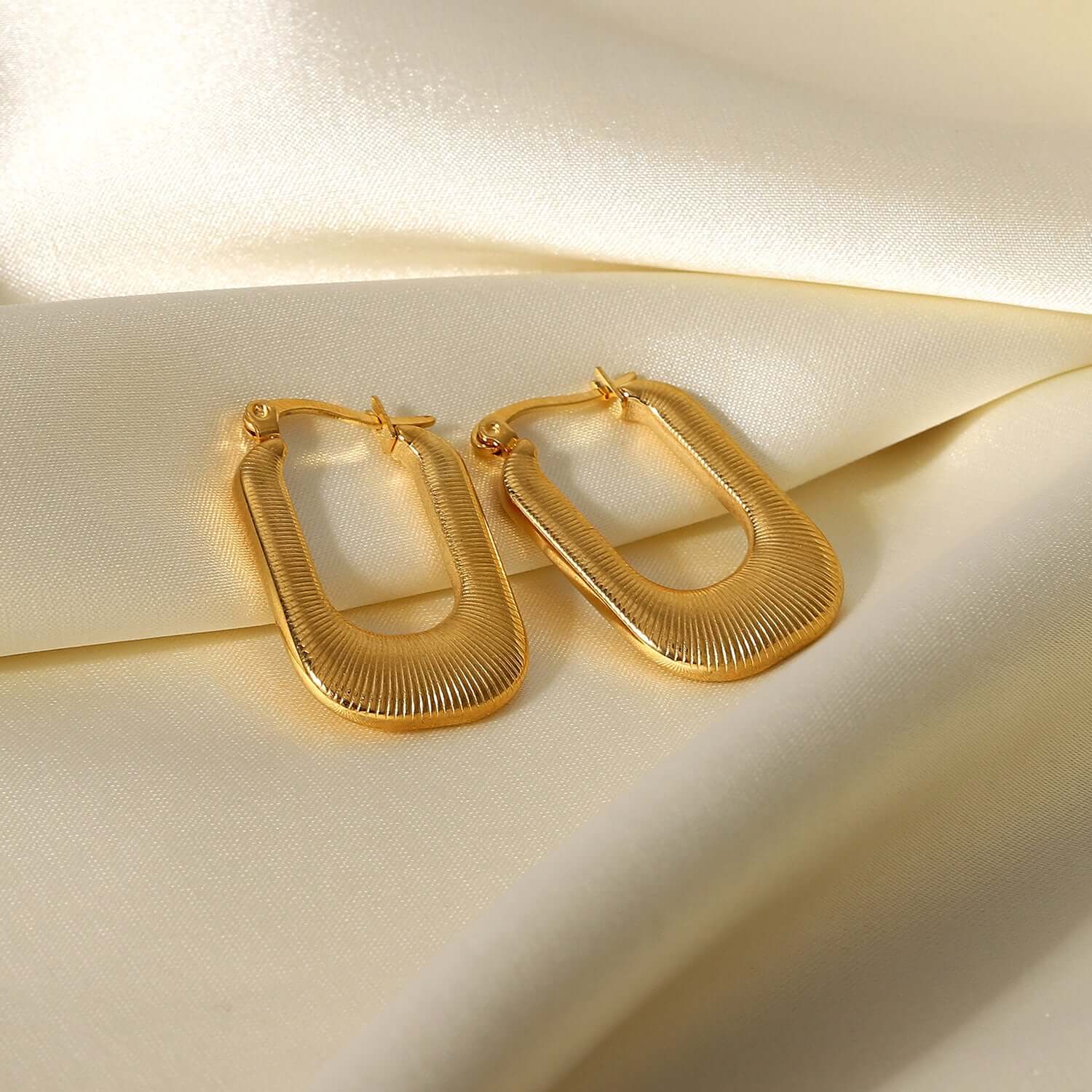 18K Gold Plated Hollow Textured U Hoop Earrings for Women | Lightweight Dainty Everyday Jewelry Gift | JDE829 | Perfect for Office, Date Night & Special Occasions