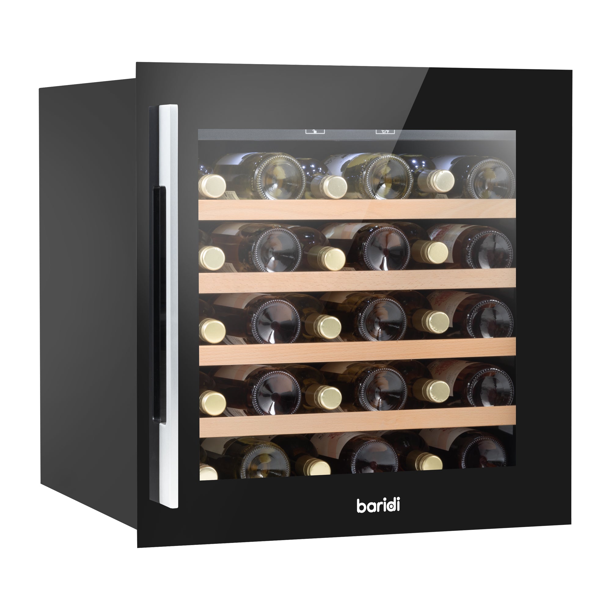 Baridi 60cm Built-In 36 Bottle Wine Cooler Refrigerator with Beech Wood Shelves - Black (DH206) for Home, Kitchen, Bar, or Restaurant Wine Storage