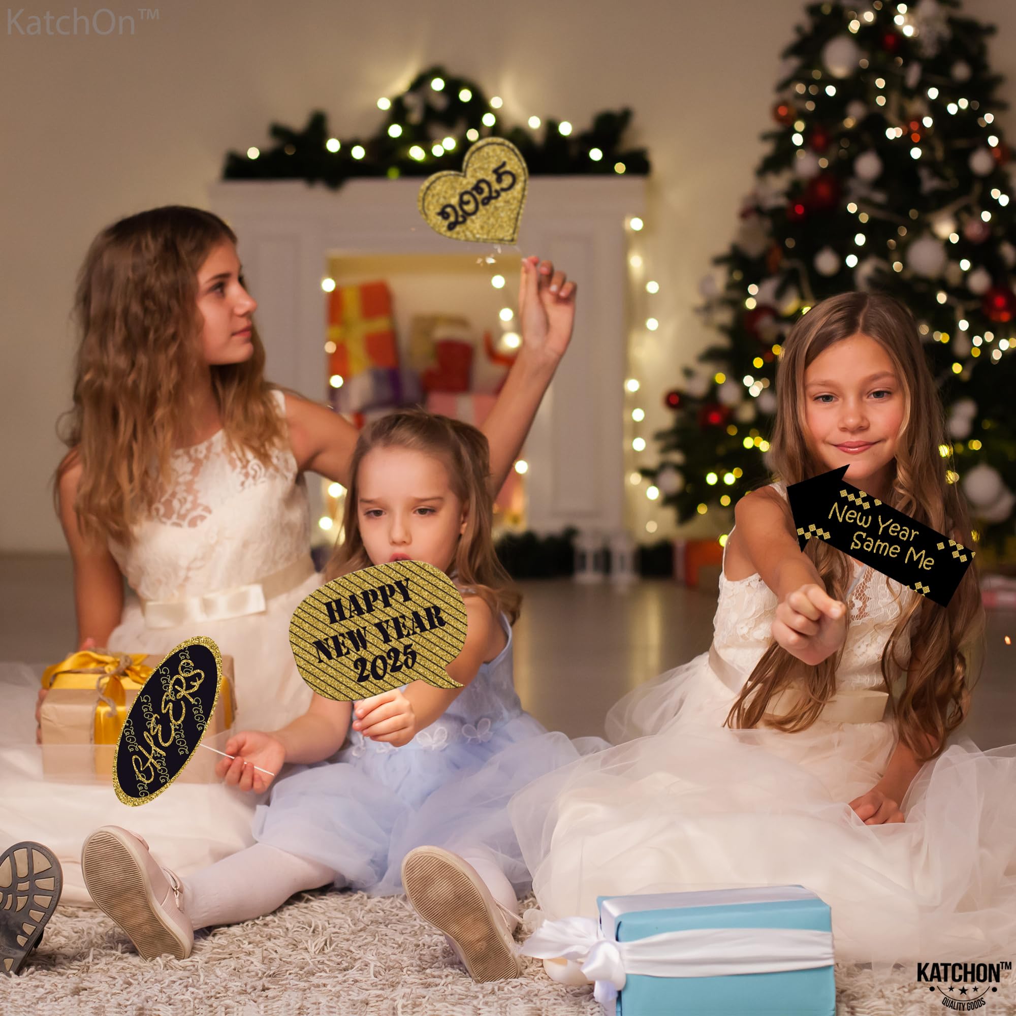 KatchOn 36-Pack Glitter NY Photo Booth Props for New Year's Eve 2025 | NYE Party Decorations, New Years Eve Party Supplies for Celebrations, Countdowns & Social Media Photos