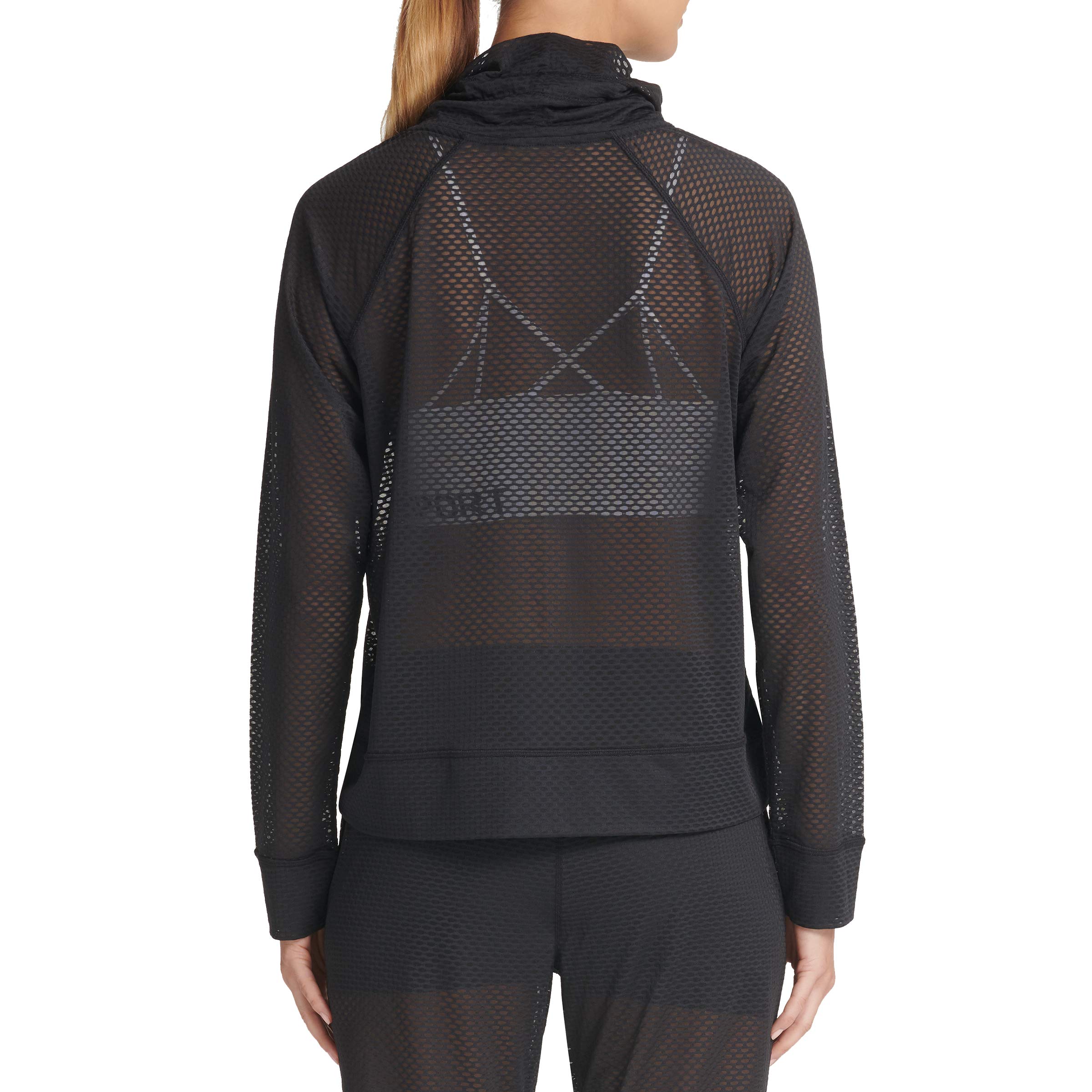 DKNY Women's Lightweight Mesh Drawstring Hoodie - Breathable Pullover Sweatshirt for Casual Wear, Gym & Outdoor Activities