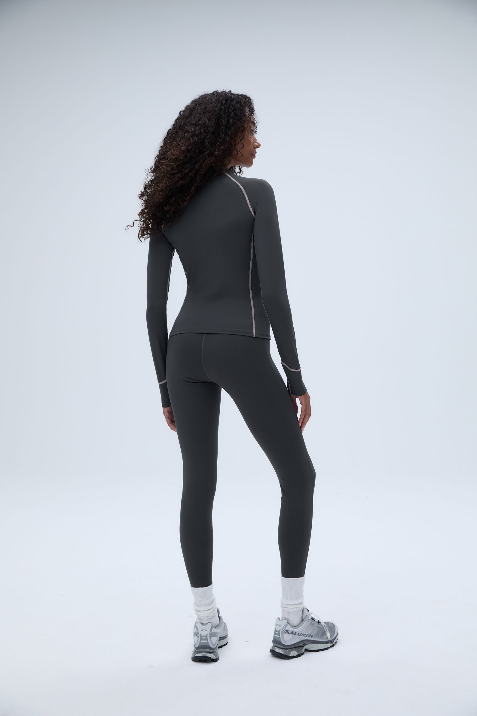 Ultimate Seam Detail Zip Pocket Leggings for Women - Graphite Grey | High Waisted Yoga Pants with Side Pockets | Perfect for Workouts, Running & Everyday Wear