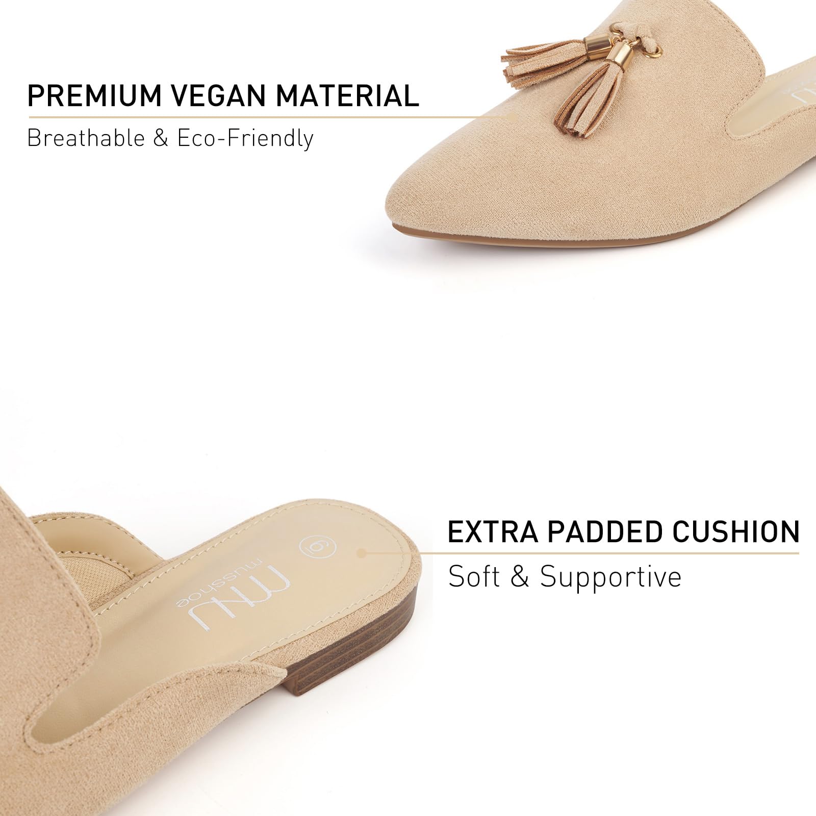 Women's Comfortable Pointed Toe Mules - Backless Slip-On Loafers with Tassels | Casual & Office Wear Slides for Everyday Comfort
