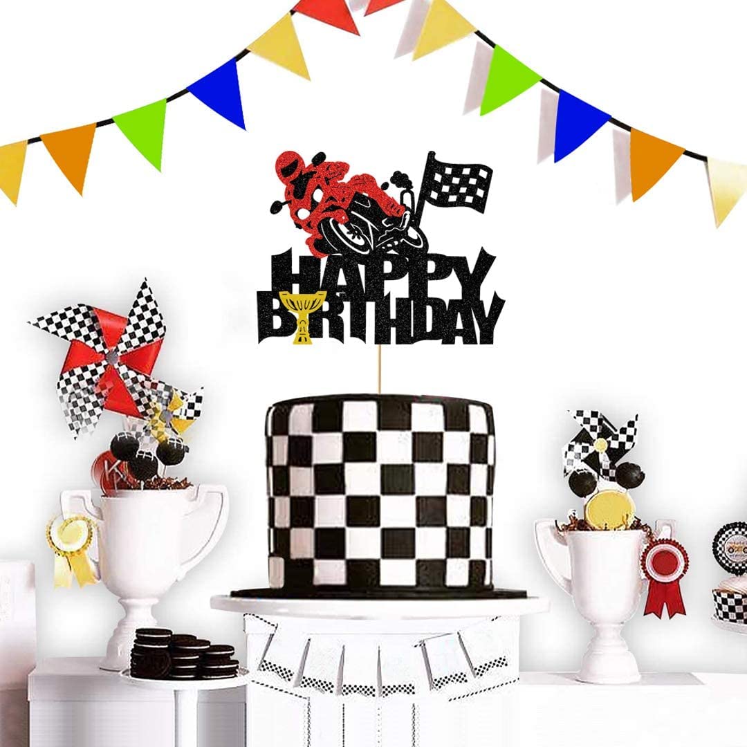 Motorcycle Racing Cake Toppers - Glitter Motorcycle Decor for Birthday Parties | Boys, Girls & Men's Biker Theme | Perfect for Motorcycle-Themed Cakes, Cupcakes & Birthday Celebrations