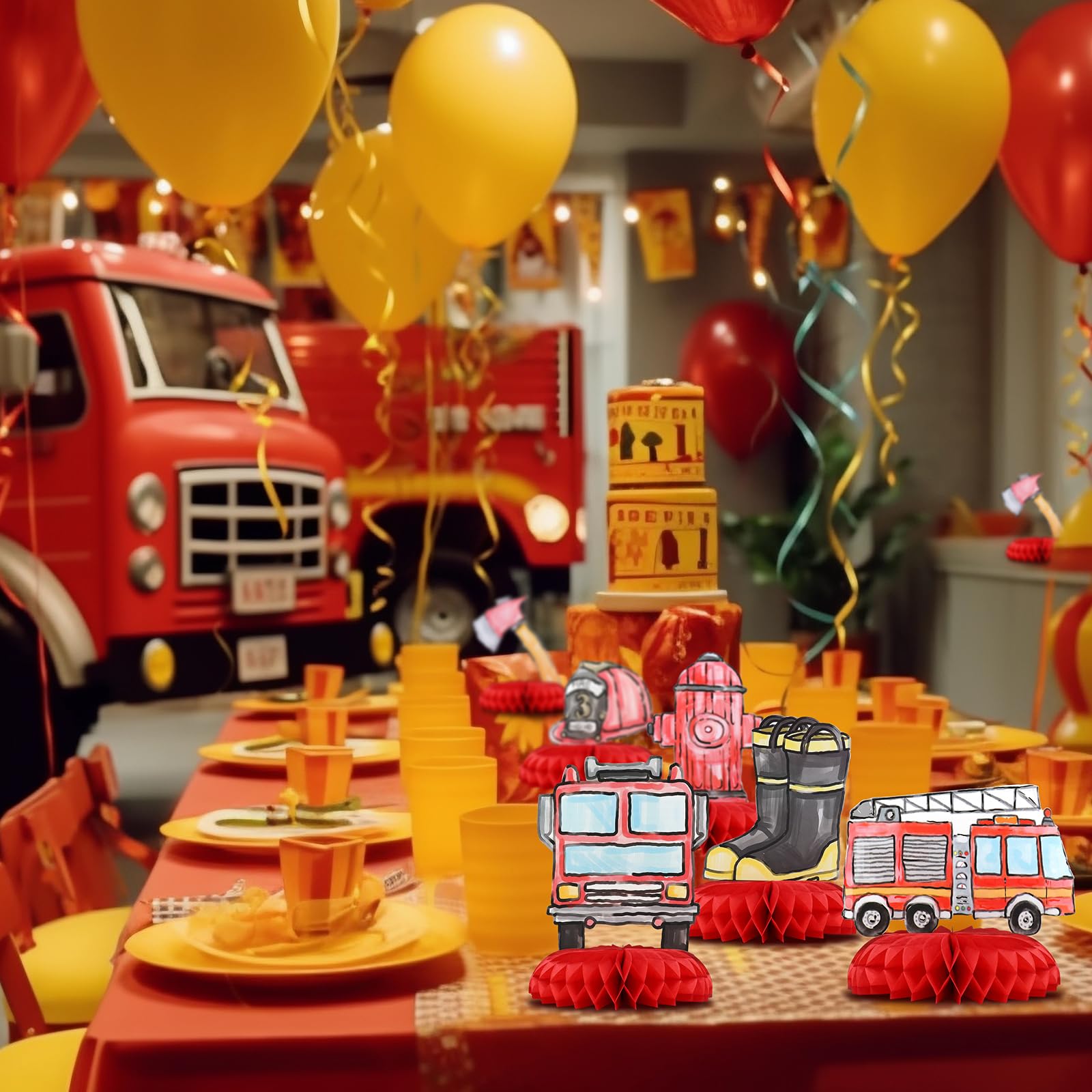 12-Piece Fire Truck Party Decorations Set - Firetruck Table Centerpieces & Party Favors for Kids Birthday - Perfect for Firefighter-Themed Parties & Events