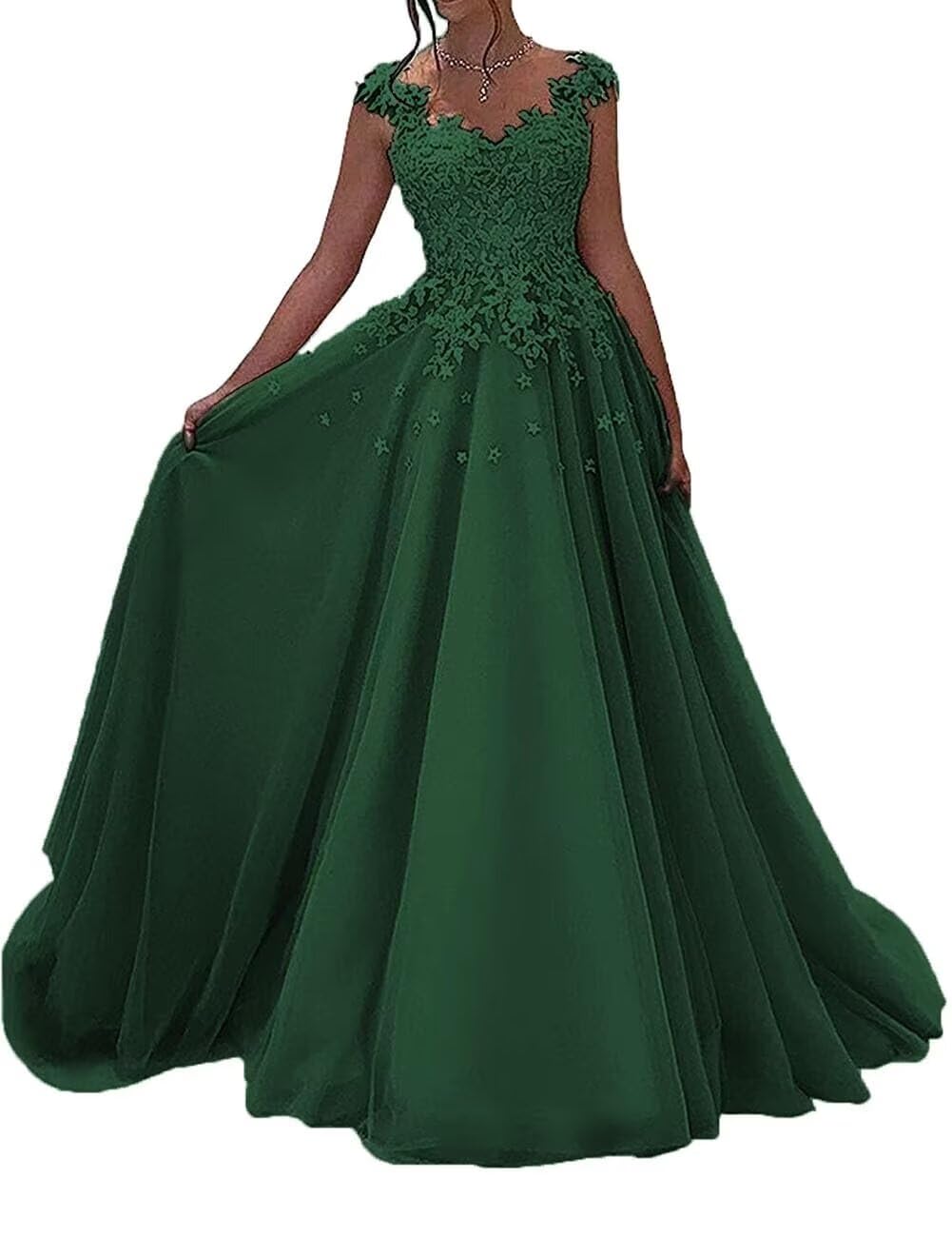 Elegant A-Line Appliques Tulle Prom Dresses for Women - Sleeveless Sweetheart Neckline Formal Gown with Straps | Perfect for Wedding, Party, Homecoming & Special Occasions