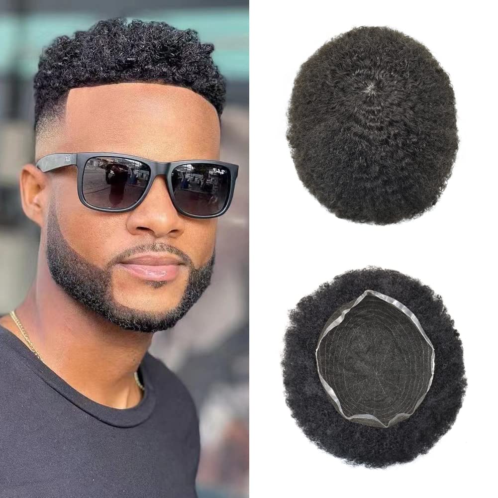 100% Human Hair Afro Toupee for Black Men | Kinky Curly Man Weave Hair Units | African American Hair System | Full Lace 8