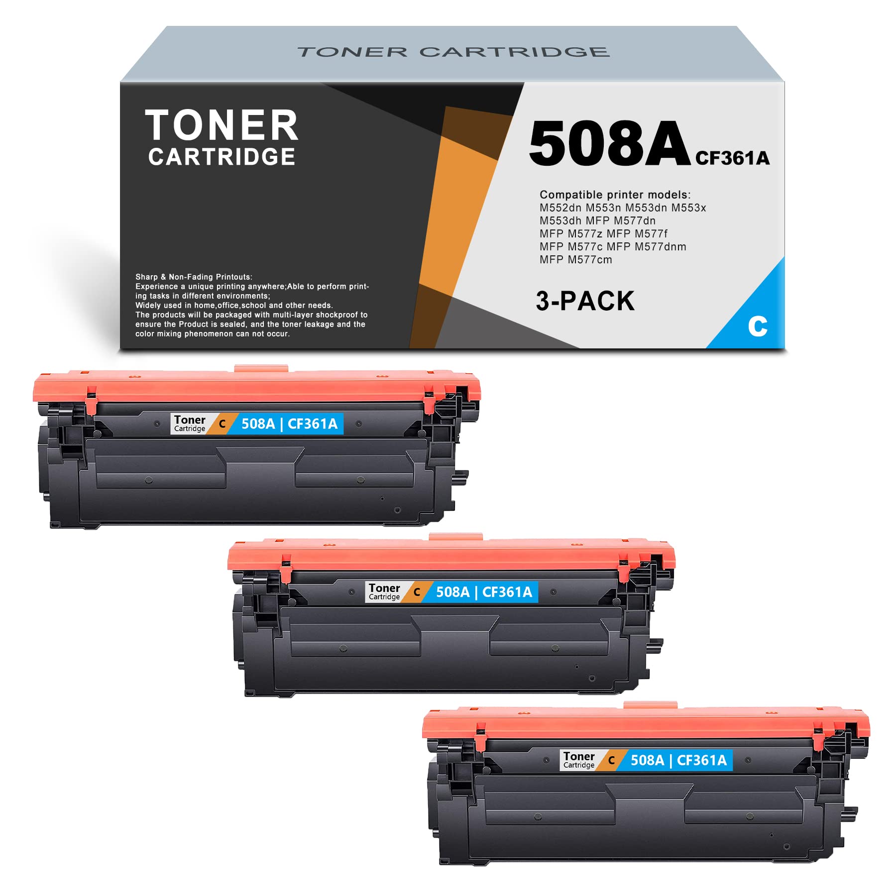 **ARSEINK 3-Pack Cyan 508A CF361A Compatible Toner Cartridge Replacement for HP M553x/M553dh/M552dn/M553n/M553dn/MFP M577 Series Printers - High-Yield Printing for Office & Home Use**