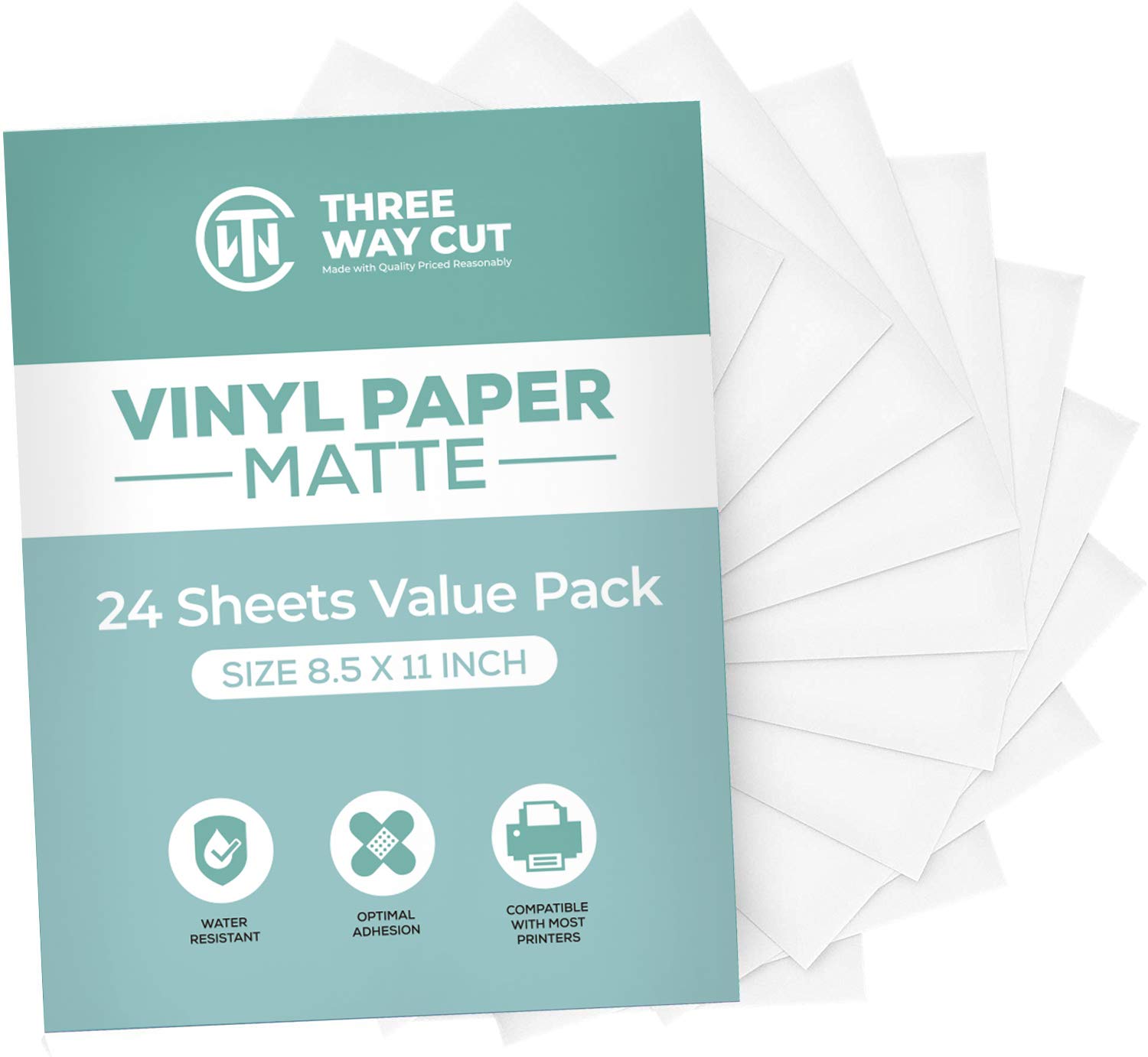 Premium Printable Vinyl Sticker Paper - Matte Finish for Inkjet & Laser Printers (24 Sheets, White) | Tear & Scratch Resistant, Quick-Dry Ink Technology | Perfect for DIY Labels, Scrapbooking, Home Organization & Craft Projects